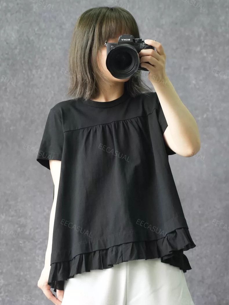 Comme des Garcons CDG Tricot Black Ruffled Hem Short Sleeve Top - dmc Size US M / EU 48-50 / 2 - 2 Thumbnail