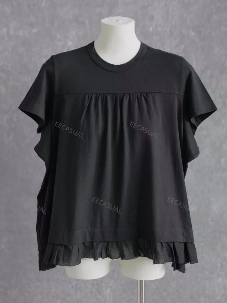 Comme des Garcons CDG Tricot Black Ruffled Hem Short Sleeve Top - dmc Size US M / EU 48-50 / 2 - 3 Thumbnail