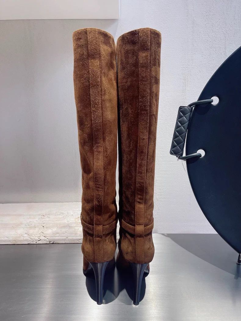 Yves Saint Laurent YSL Brown Suede Knee-High Boots - dmc Size US 7.5 / EU 40-41 - 3 Thumbnail