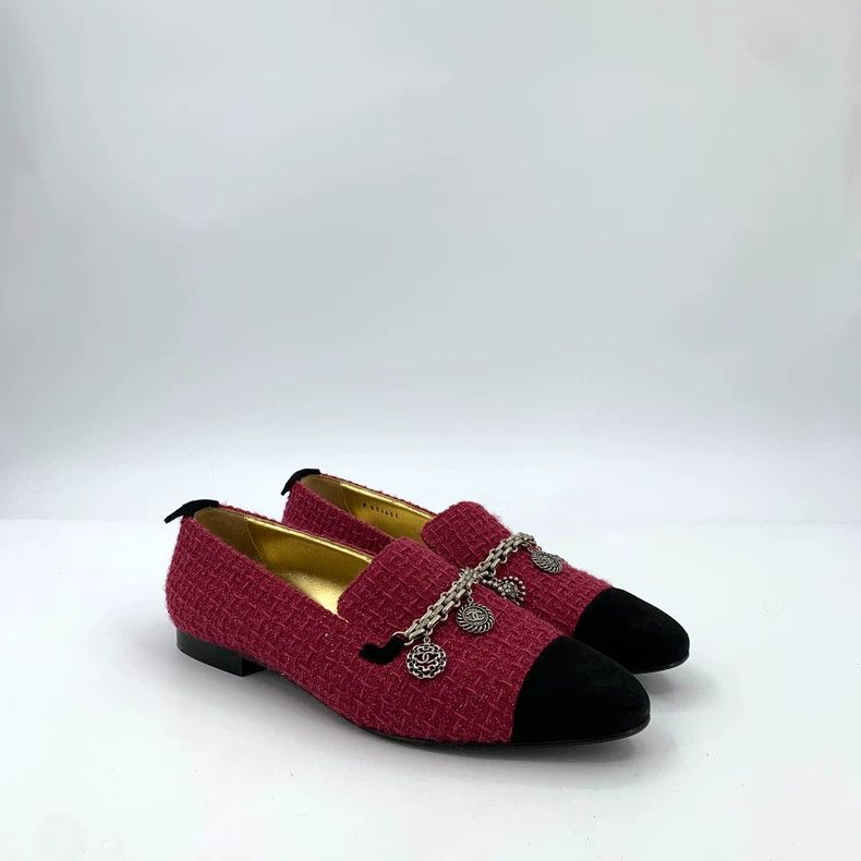 Chanel Chanel Red Chain Badge Knit Loafers - dmc Size US 10.5 / EU 43-44 - 2 Thumbnail