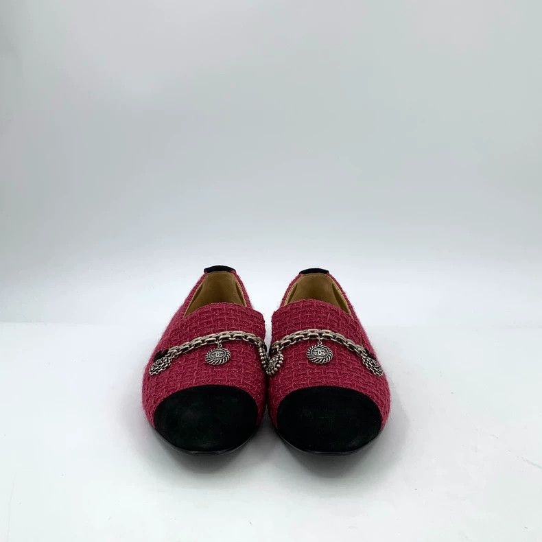 Chanel Chanel Red Chain Badge Knit Loafers - dmc Size US 10.5 / EU 43-44 - 3 Thumbnail
