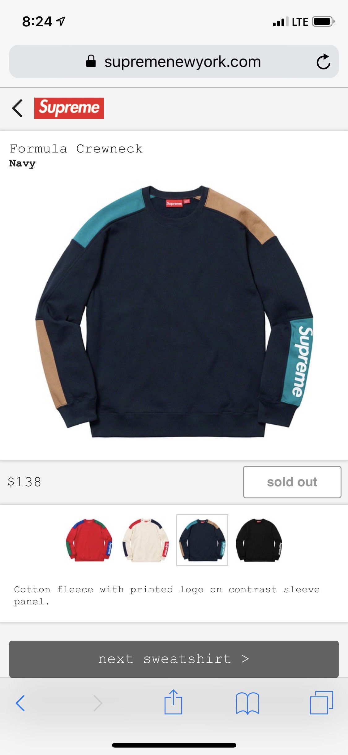 Supreme Supreme Formula Crewneck Large Navy | Grailed