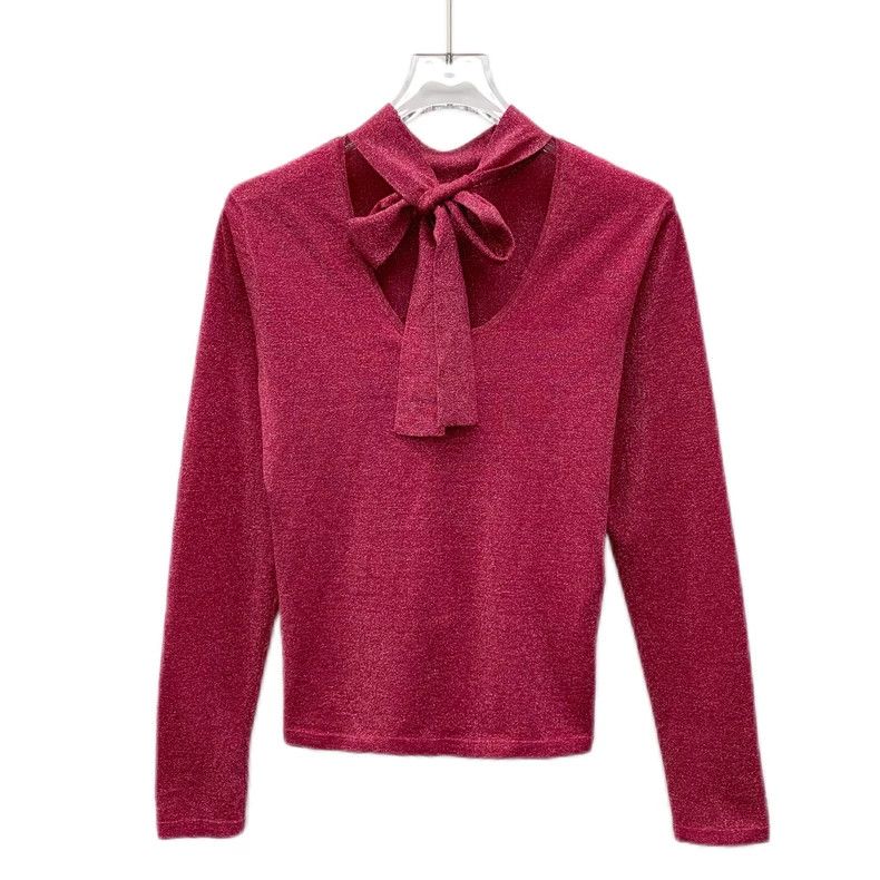 Gucci Pink Glitter Long Sleeve Bow Tie Top - dmc Size US XS / EU 42 / 0 - 2 Thumbnail