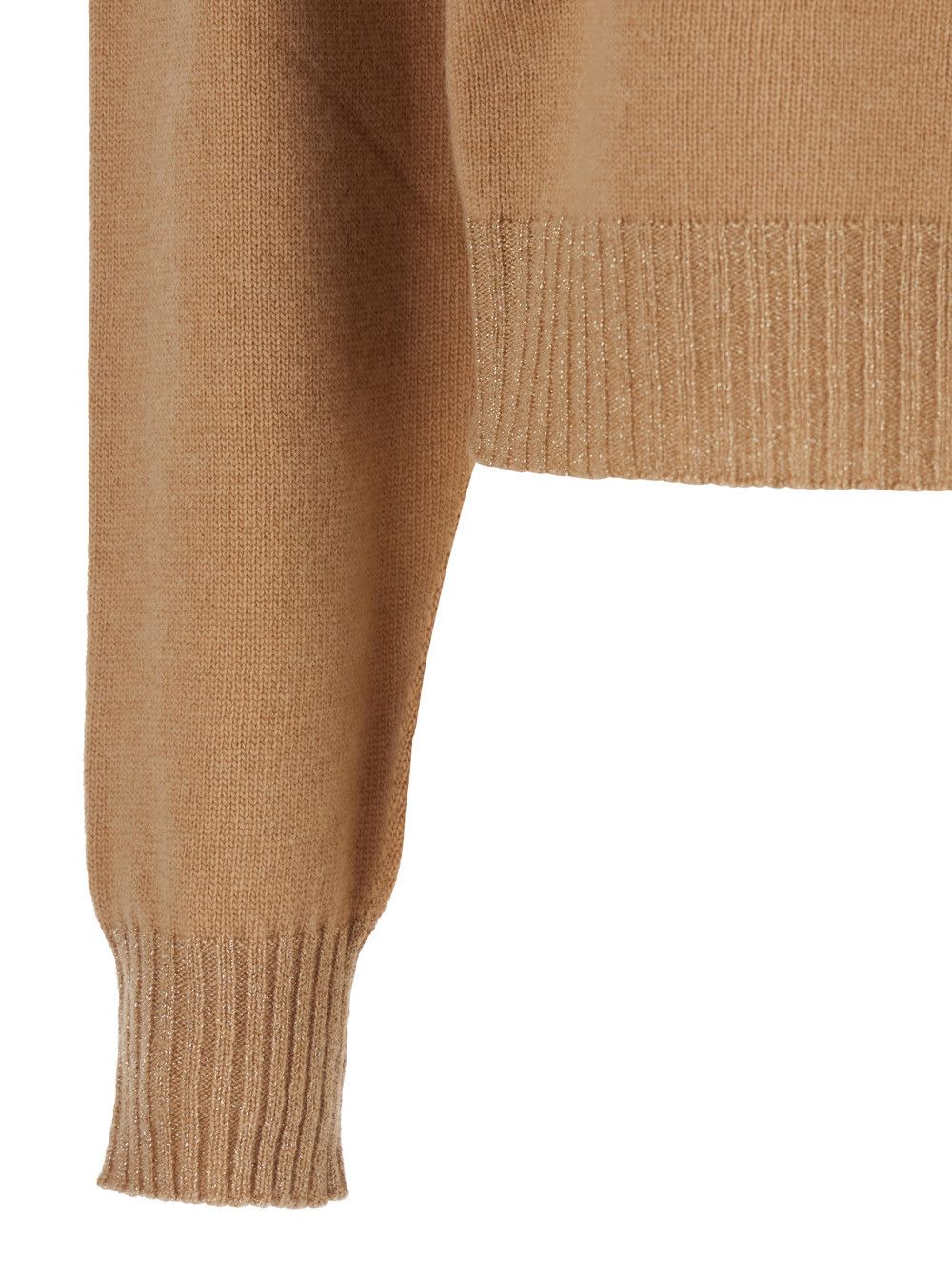 TWINSET Beige Crew Neck Sweater with Dropped Shoulder and Ribbed Details in Wool Woman Size S / US 4 / IT 40 - 3 Thumbnail