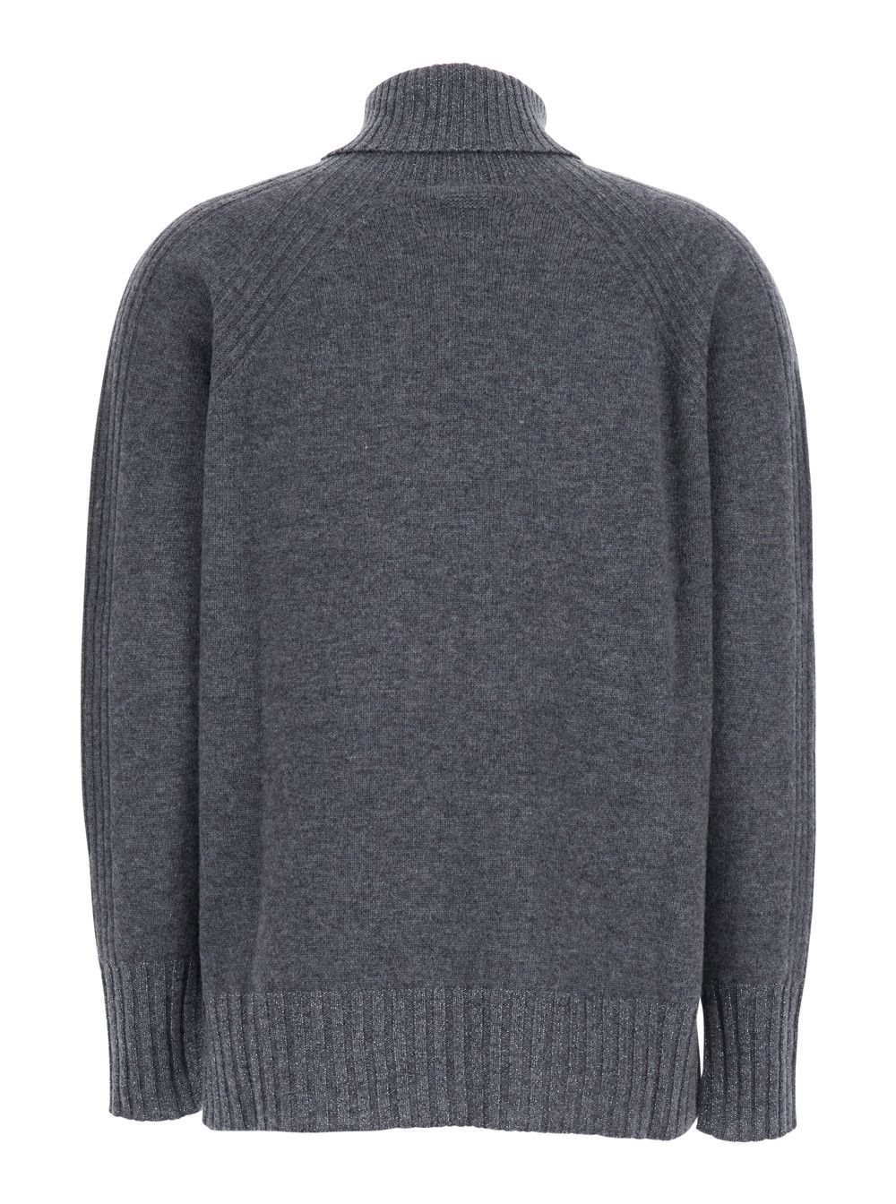 TWINSET Grey Turtleneck Sweater with Ribbed Details in Wool Woman Size S / US 4 / IT 40 - 2 Thumbnail