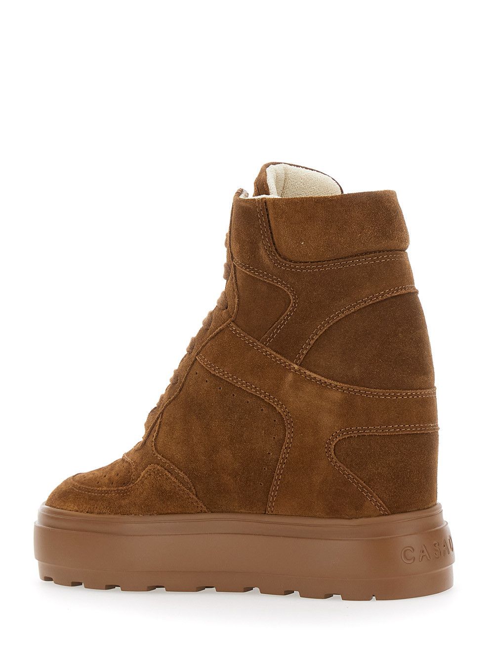Brown Wedge Sneakers with Back Logo in Suede Woman
