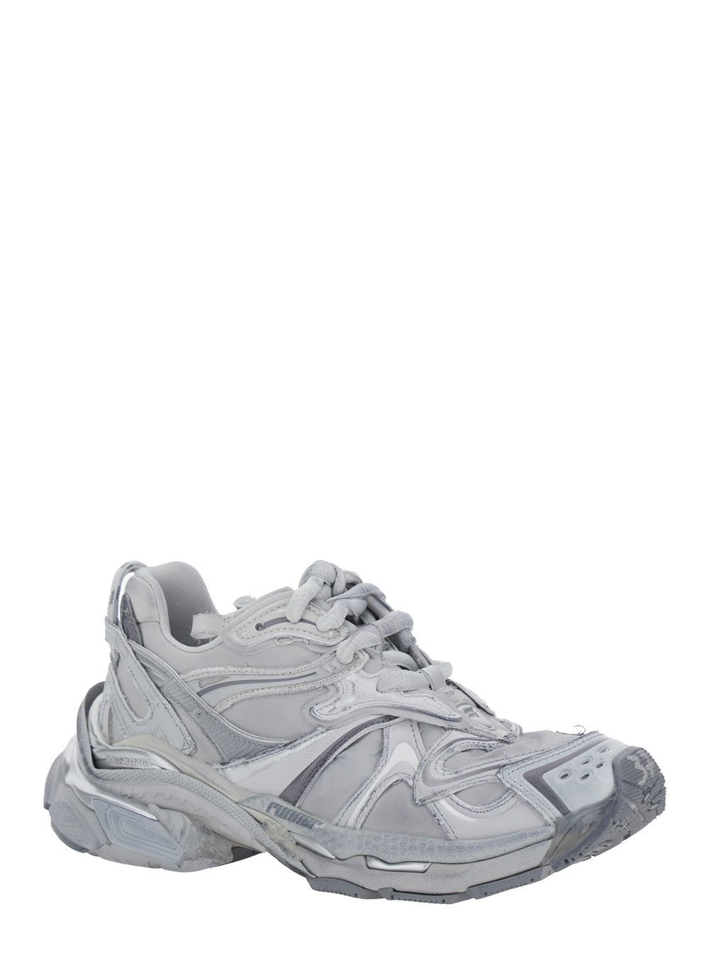 'Runner 2' Grey Sneaker with Embossed Logo in Mesh and Nylon Man
