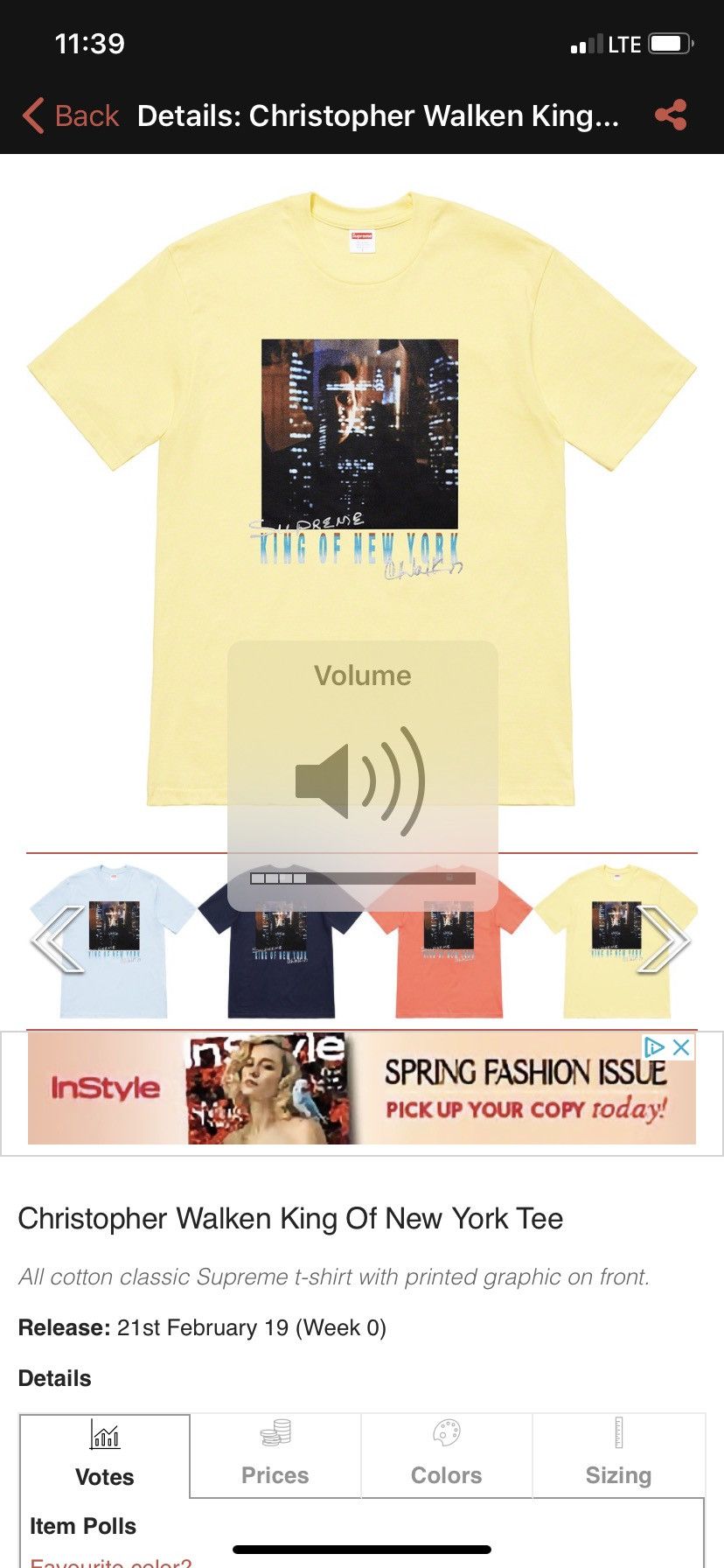 Supreme Supreme Christopher Walken King of New York Tee Yellow Grailed