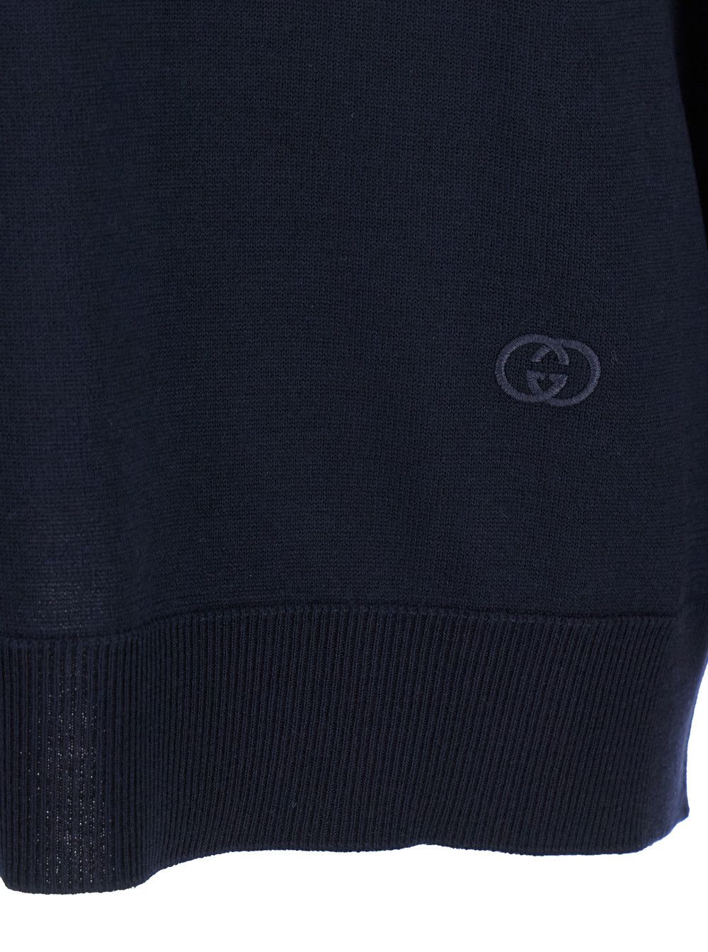 Gucci Blue Polo Collar Sweater with GG Logo on the Front in Wool Woman Size S / US 4 / IT 40 - 3 Thumbnail