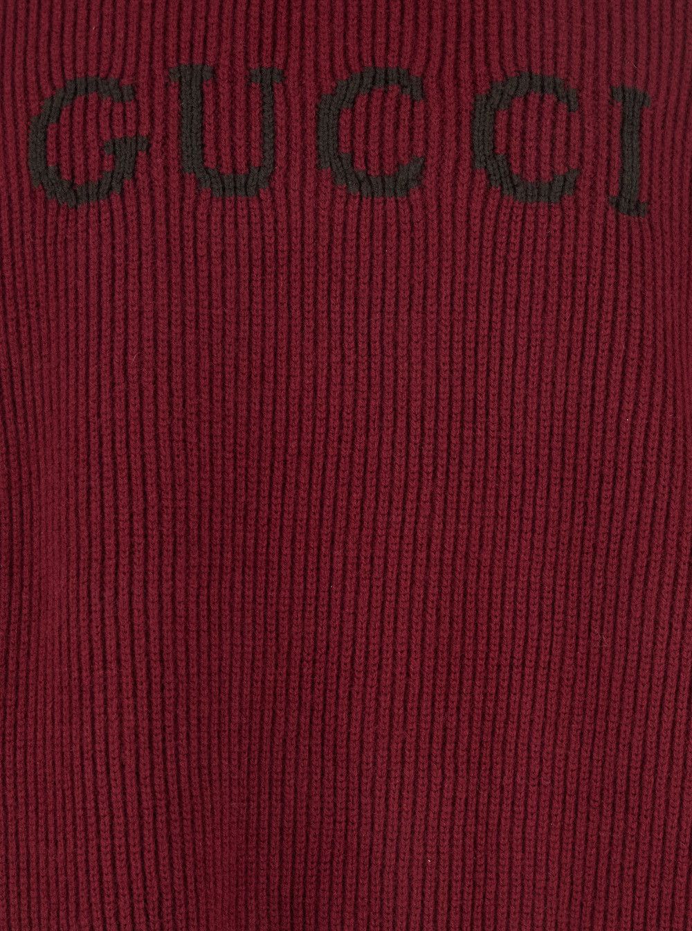 Gucci Bordeaux Crewneck Sweater with Logo Lettering Embroidery on the Front in Wool Man Size US L / EU 52-54 / 3 - 3 Thumbnail