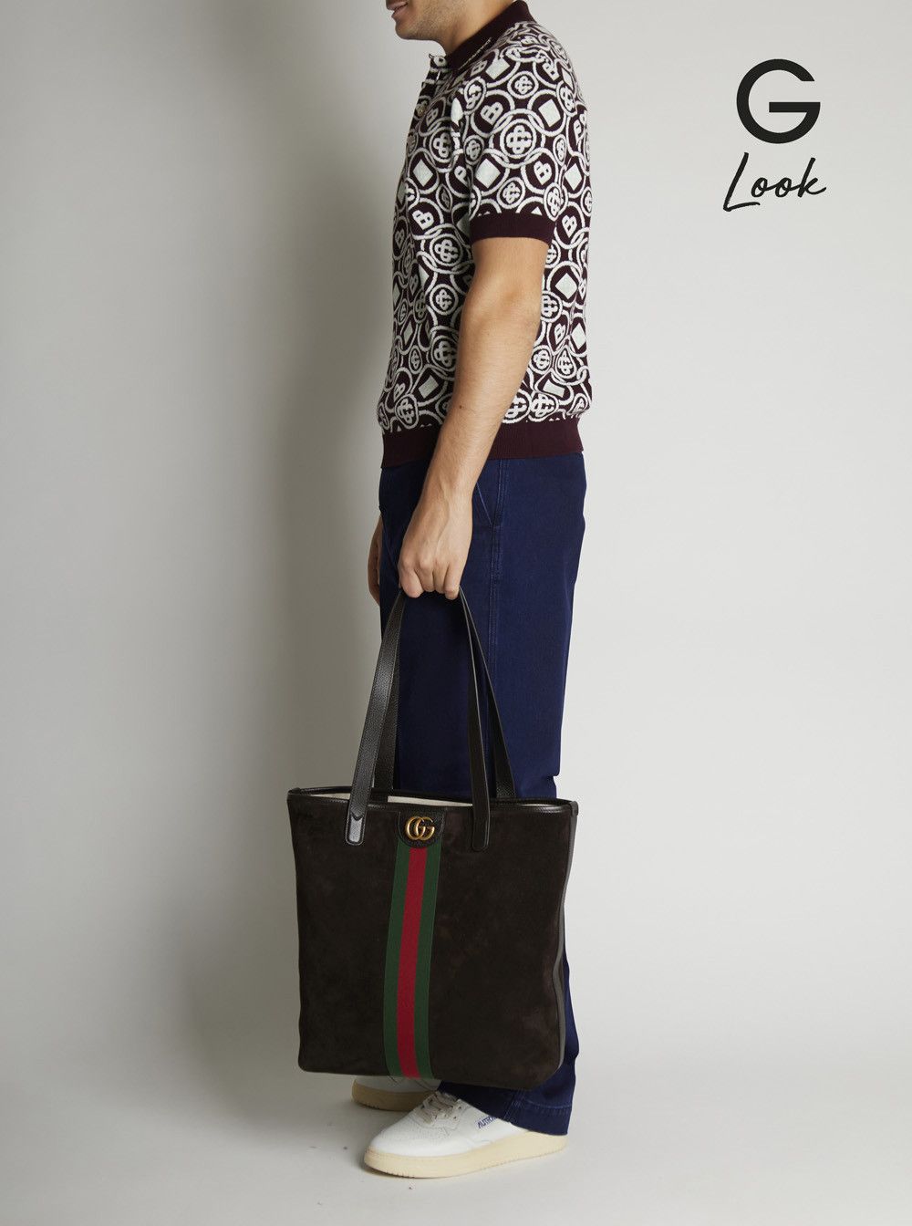 Gucci Brown 'Ophidia' Shoulder Bag with GG Plate on the Front and Web Detail in GG Supreme Fabric and Leather for Men Size ONE SIZE - 6 Thumbnail