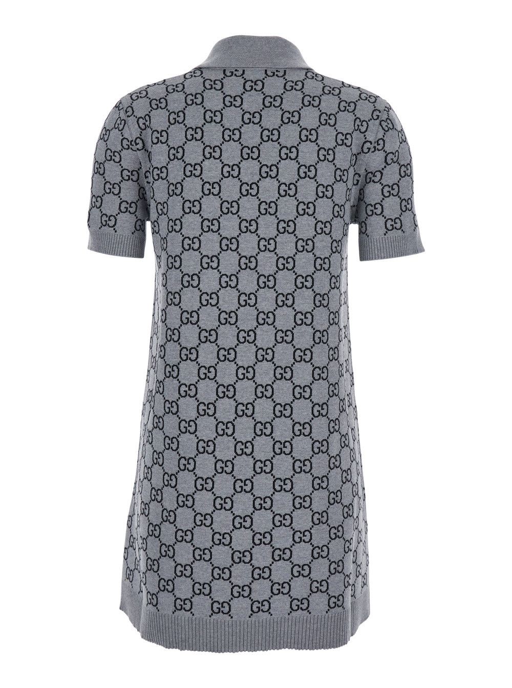 Gucci Grey Dress with Wide Collar and All-Over GG Motif in Wool Woman Size M / US 6-8 / IT 42-44 - 2 Thumbnail