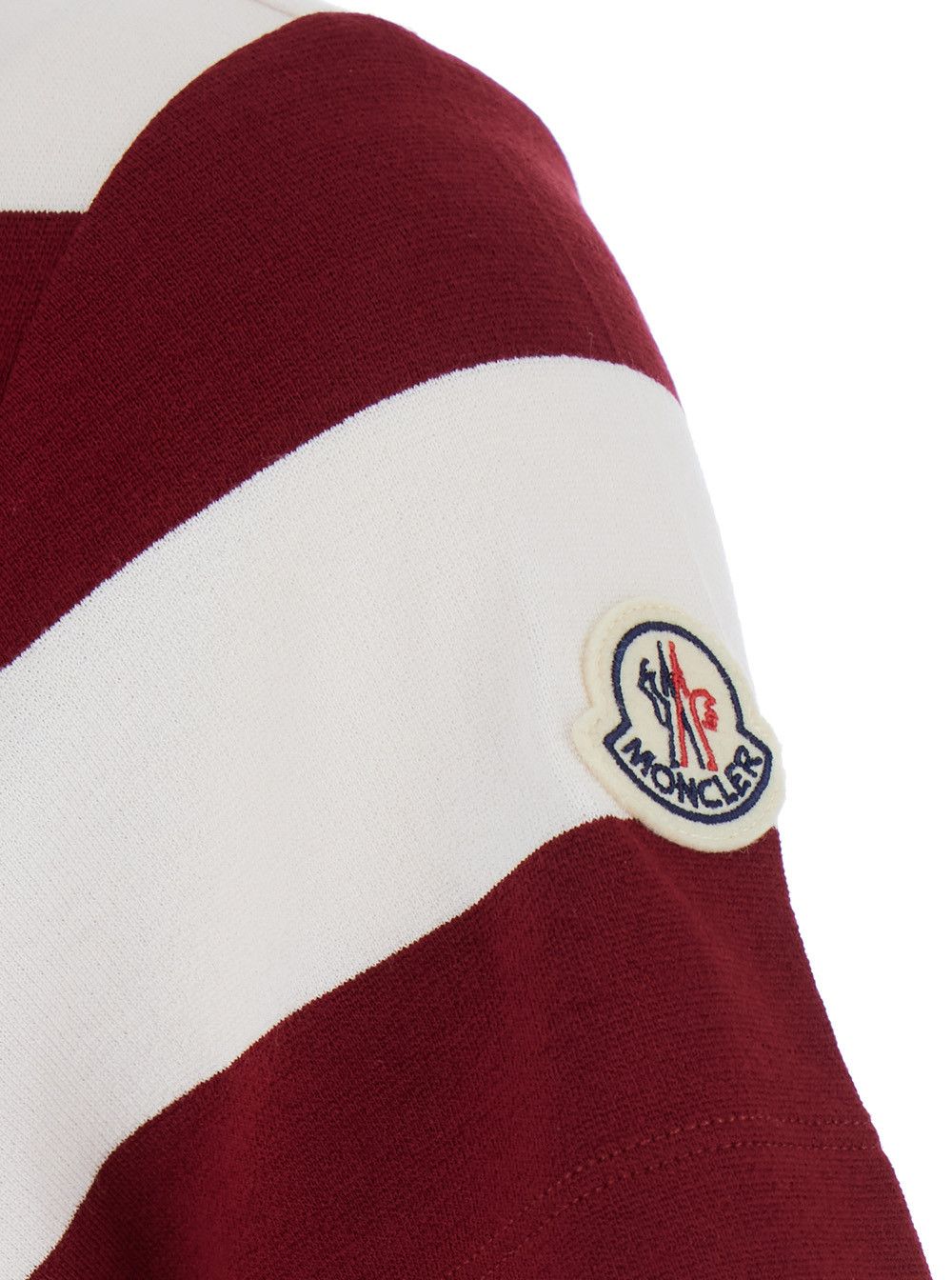 Moncler Red Polo Shirt with Logo Patch on the Sleeve and All-Over Striped Motif in Viscose Stretch Woman Size M / US 6-8 / IT 42-44 - 3 Thumbnail