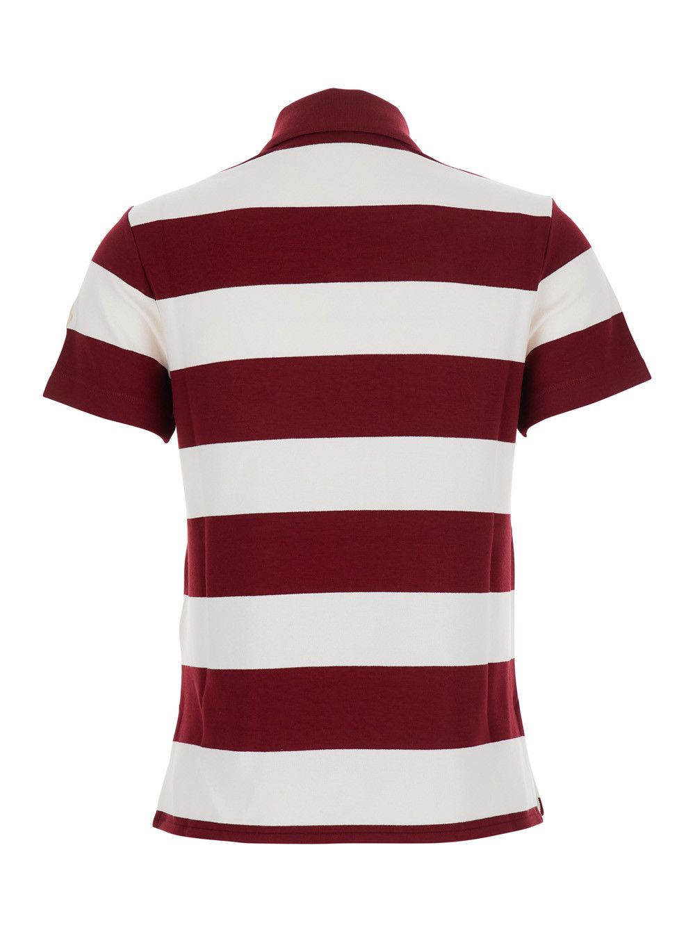 Moncler Red Polo Shirt with Logo Patch on the Sleeve and All-Over Striped Motif in Viscose Stretch Woman Size M / US 6-8 / IT 42-44 - 2 Thumbnail
