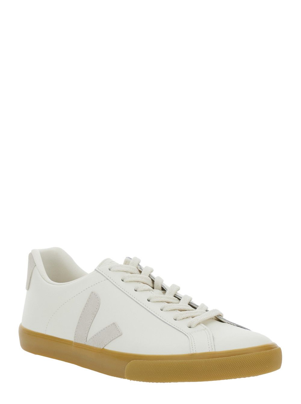 Veja 'Esplar' White Low Top Sneakers with Contrasting Heel with Logo Lettering and Logo Patch on the Side in Leather Unisex Size US 12 / IT 42 - 2 Thumbnail