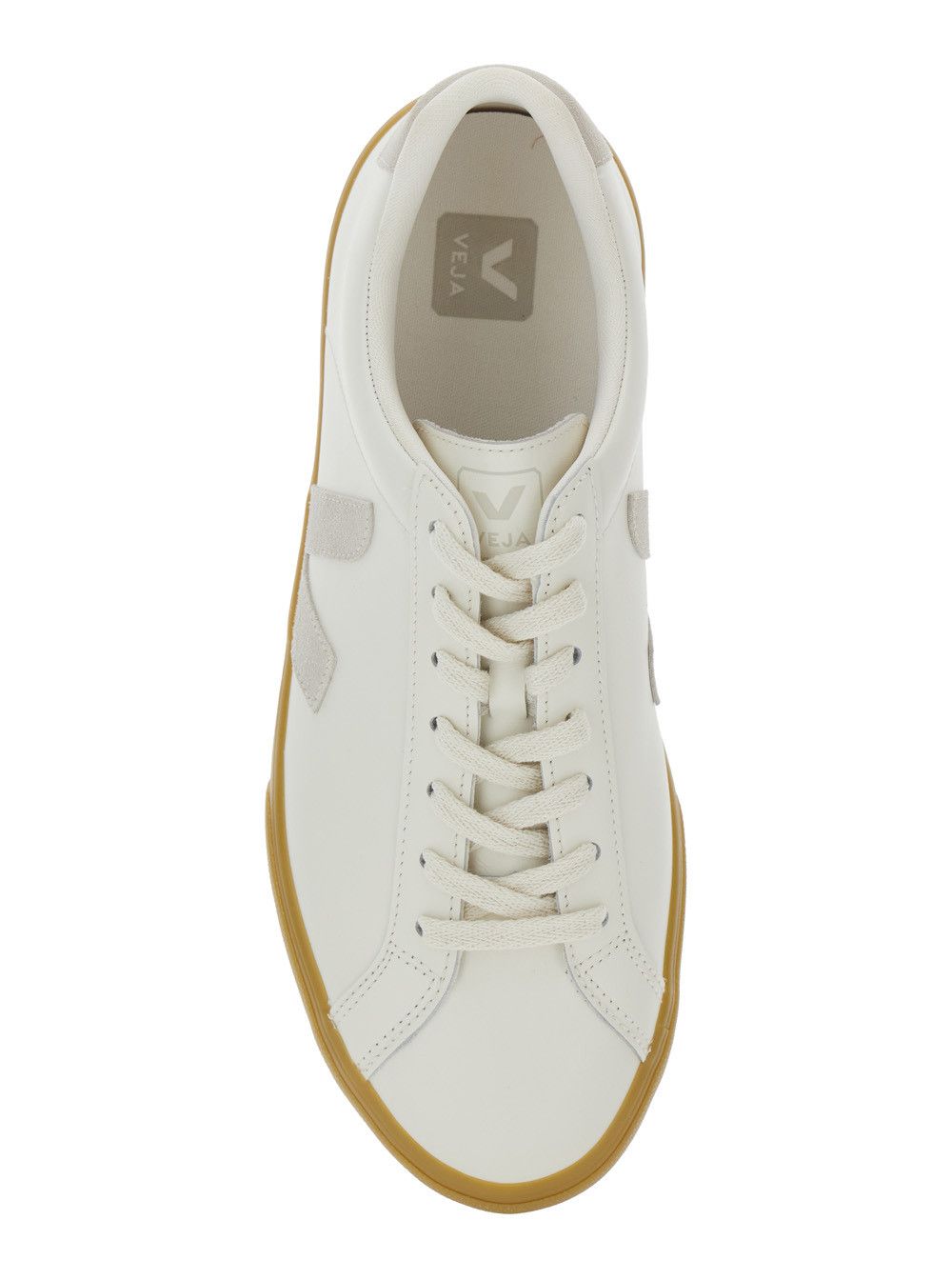 Veja 'Esplar' White Low Top Sneakers with Contrasting Heel with Logo Lettering and Logo Patch on the Side in Leather Unisex Size US 12 / IT 42 - 4 Thumbnail