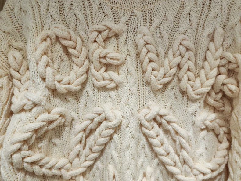 Loewe LOEWE Unisex Cream Wool Cable Knit Sweater - dmc Size US M / EU 48-50 / 2 - 2 Thumbnail