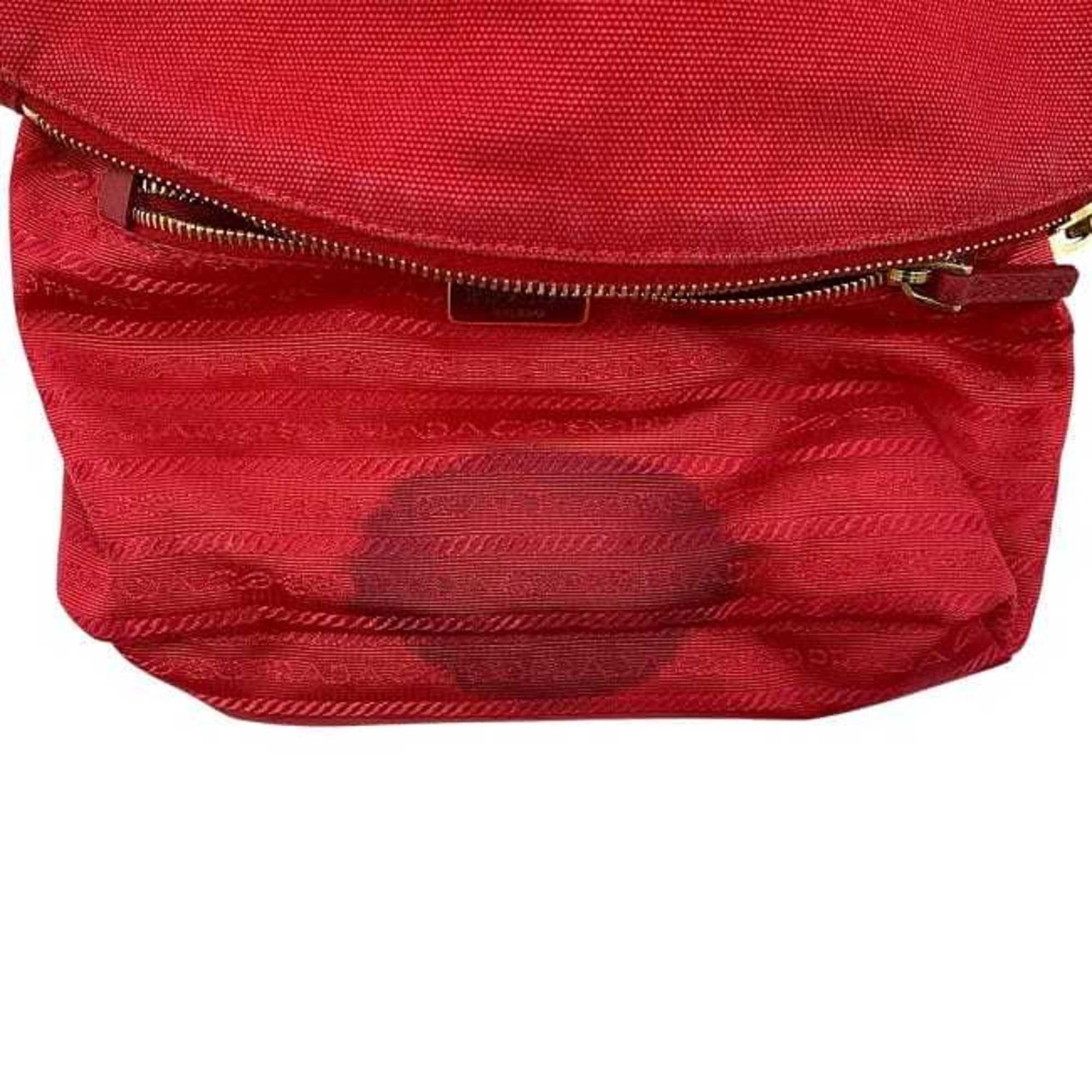 Prada Prada Canapa Pouch ec-23779 Red ROSSO 1N1857 Canvas Leather 42 PRADA Triangle Plate for Men and Women Size ONE SIZE - 5 Thumbnail