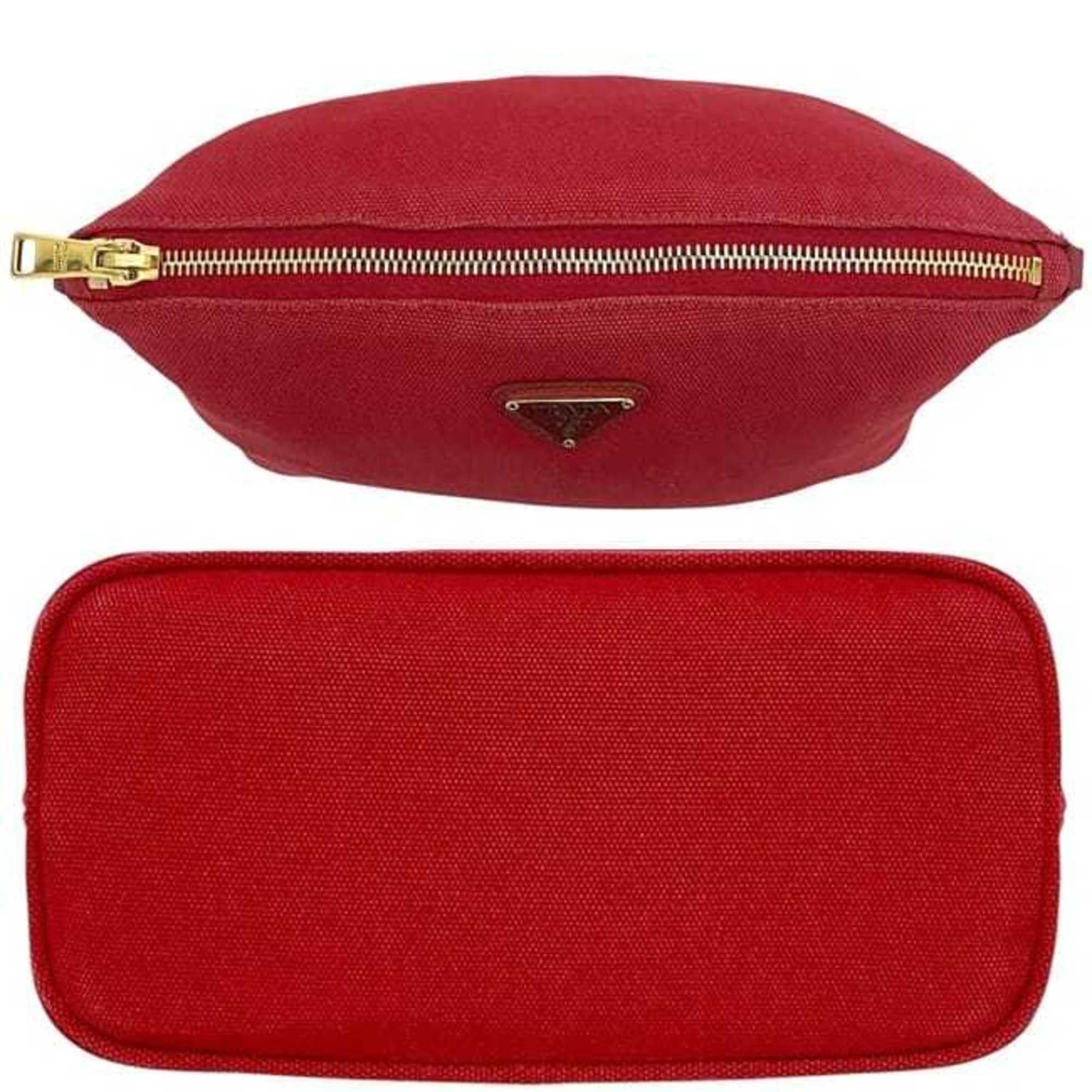 Prada Prada Canapa Pouch ec-23779 Red ROSSO 1N1857 Canvas Leather 42 PRADA Triangle Plate for Men and Women Size ONE SIZE - 3 Thumbnail