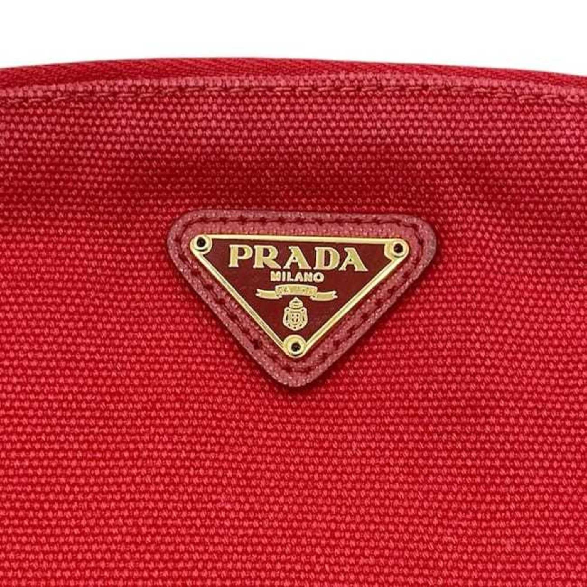 Prada Prada Canapa Pouch ec-23779 Red ROSSO 1N1857 Canvas Leather 42 PRADA Triangle Plate for Men and Women Size ONE SIZE - 8 Thumbnail