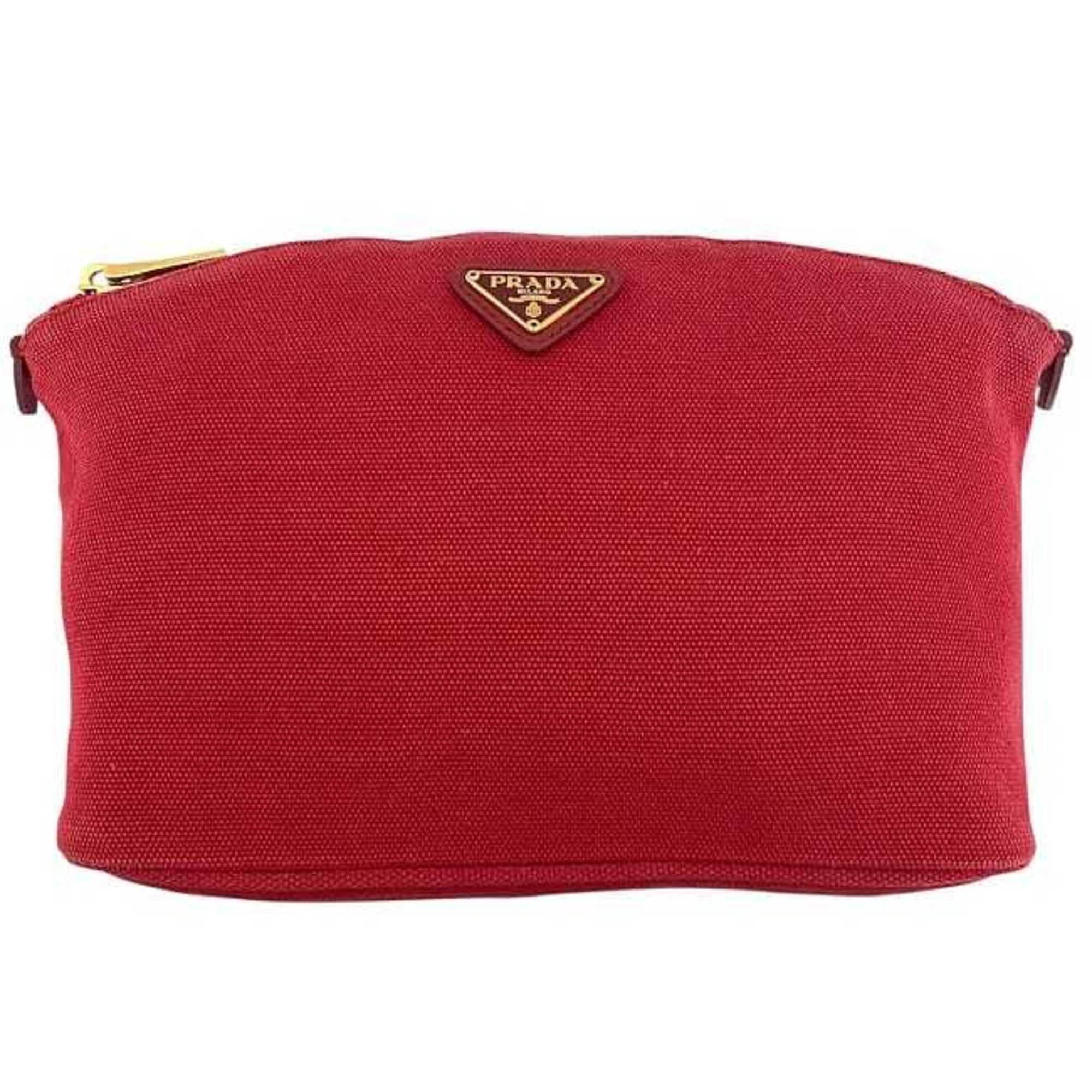 Prada Prada Canapa Pouch ec-23779 Red ROSSO 1N1857 Canvas Leather 42 PRADA Triangle Plate for Men and Women Size ONE SIZE - 6 Thumbnail
