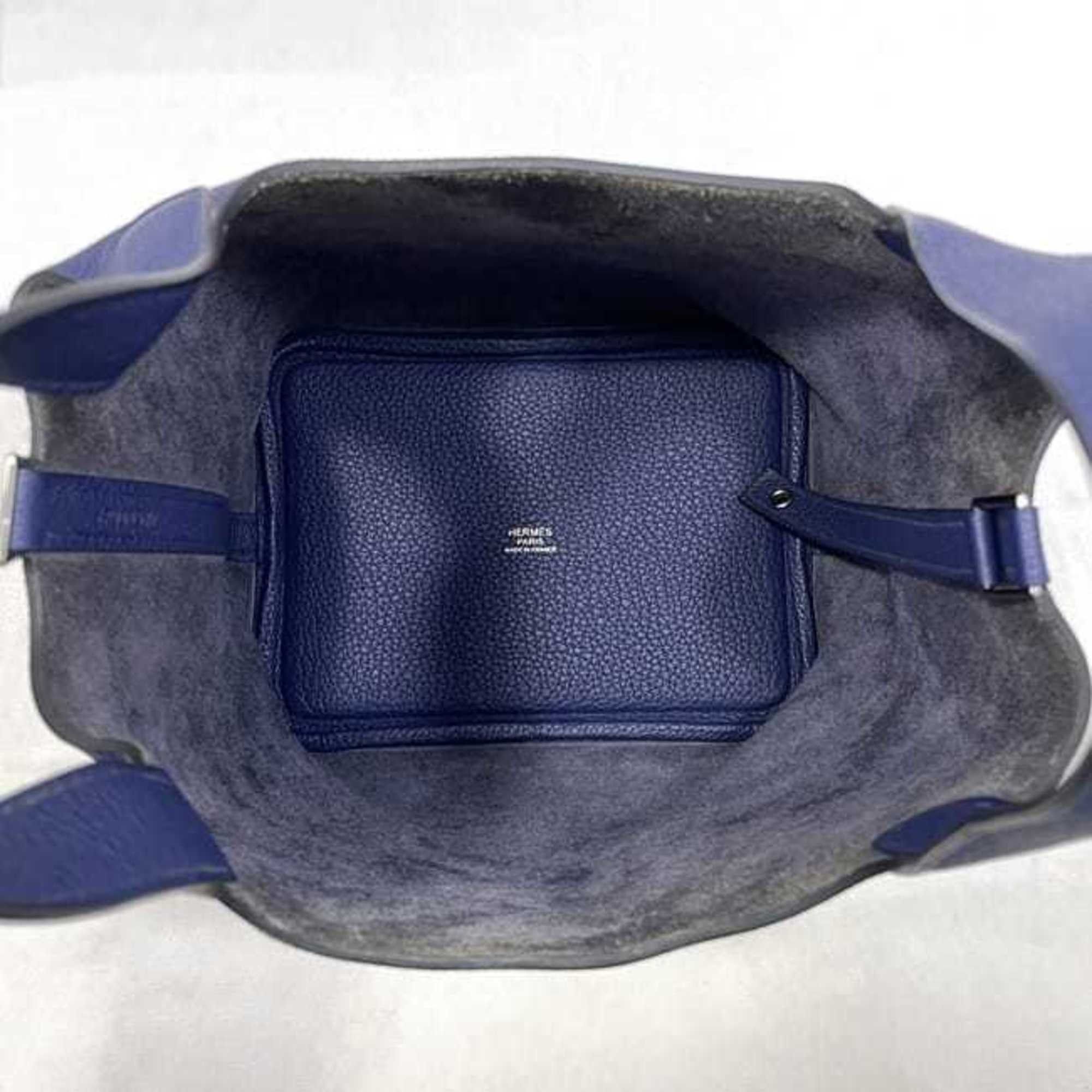 Hermes Hermes Hermès Picotin Lock PM handbag f-23697 in navy blue with Bleu Nuit leather and Taurillon Clemence leather, palladium hardware, Y stamp. 2020. padlock strap, P blue. For men women. Size ONE SIZE - 7 Thumbnail