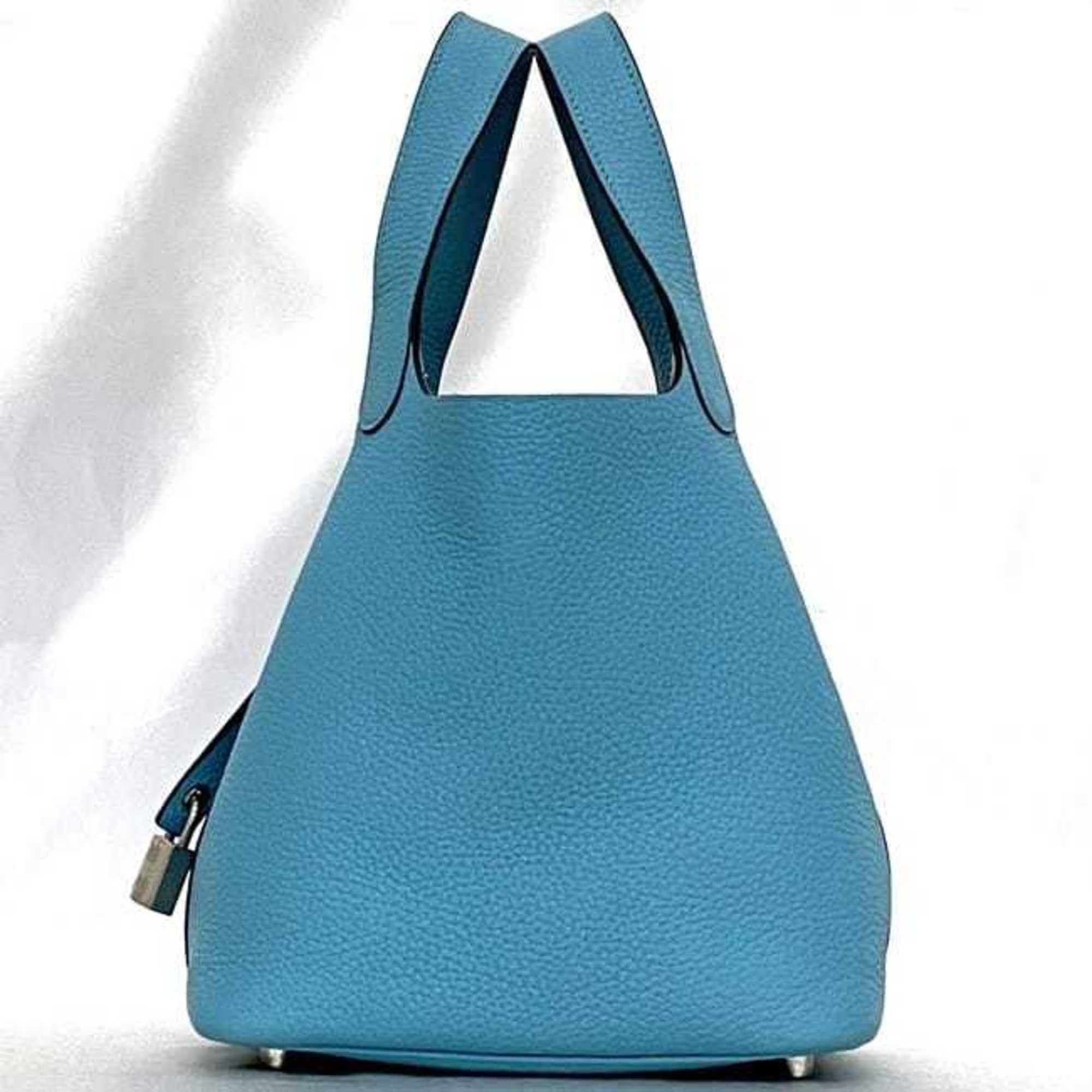 Hermes Hermès Picotin Lock PM handbag f-23696 in light blue, blue jean, Taurillon Clemence leather, palladium hardware, Y stamp, 2020, HERMES padlock, P for men and women. Size ONE SIZE - 3 Thumbnail