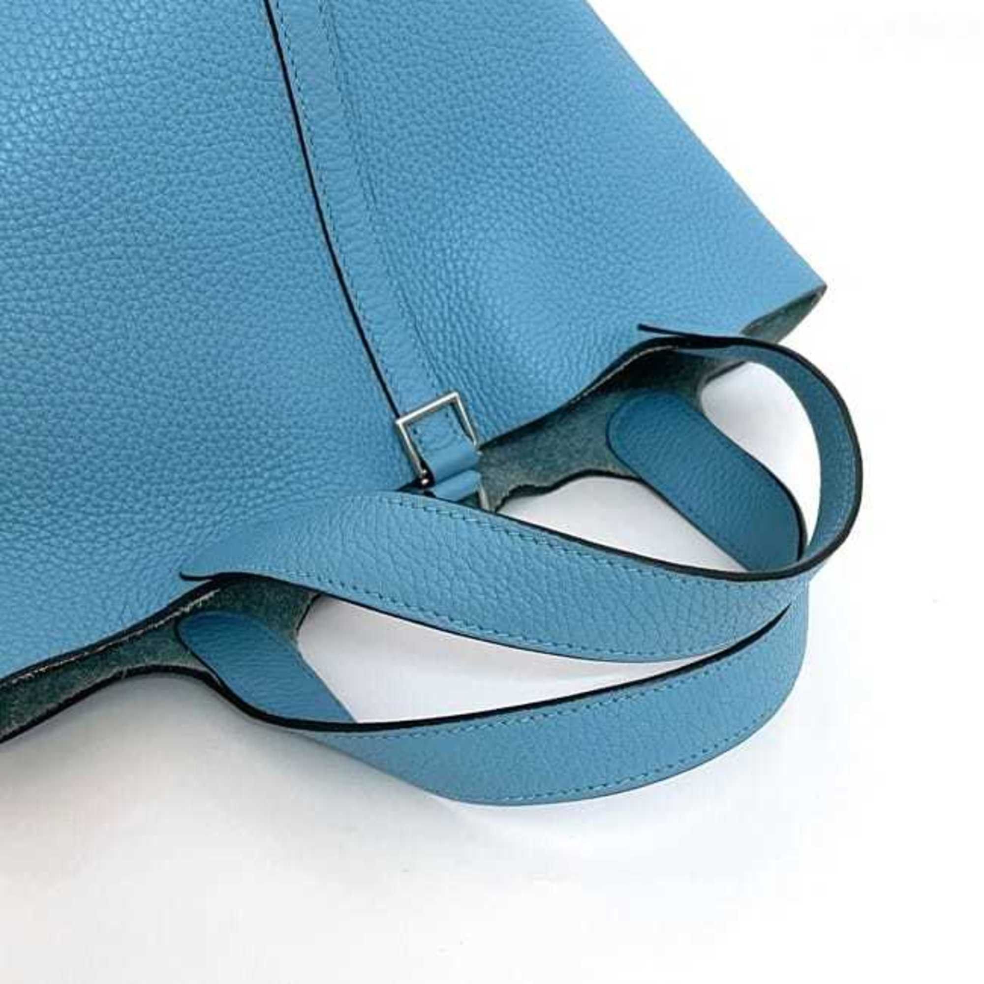 Hermes Hermès Picotin Lock PM handbag f-23696 in light blue, blue jean, Taurillon Clemence leather, palladium hardware, Y stamp, 2020, HERMES padlock, P for men and women. Size ONE SIZE - 8 Thumbnail