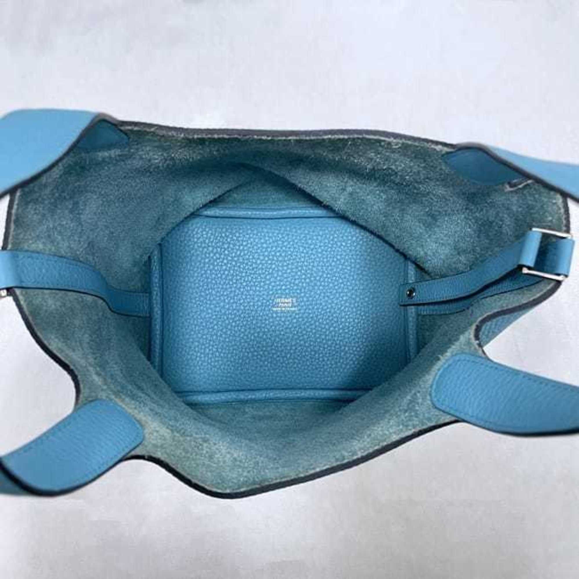 Hermes Hermès Picotin Lock PM handbag f-23696 in light blue, blue jean, Taurillon Clemence leather, palladium hardware, Y stamp, 2020, HERMES padlock, P for men and women. Size ONE SIZE - 7 Thumbnail
