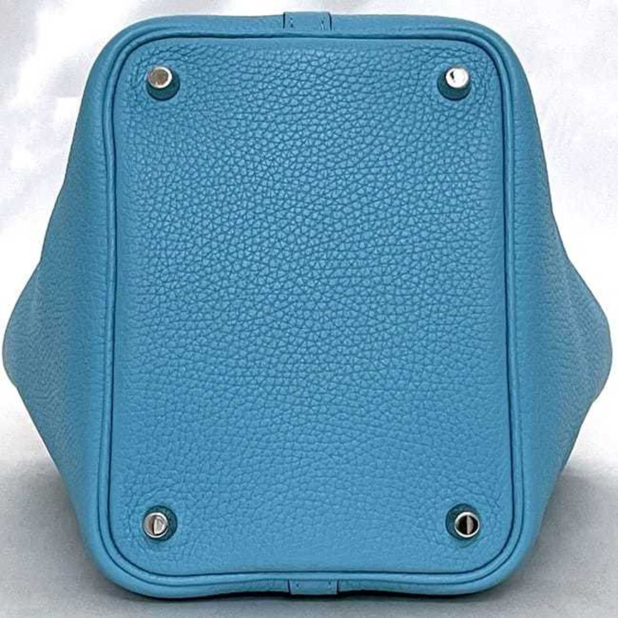 Hermes Hermès Picotin Lock PM handbag f-23696 in light blue, blue jean, Taurillon Clemence leather, palladium hardware, Y stamp, 2020, HERMES padlock, P for men and women. Size ONE SIZE - 5 Thumbnail