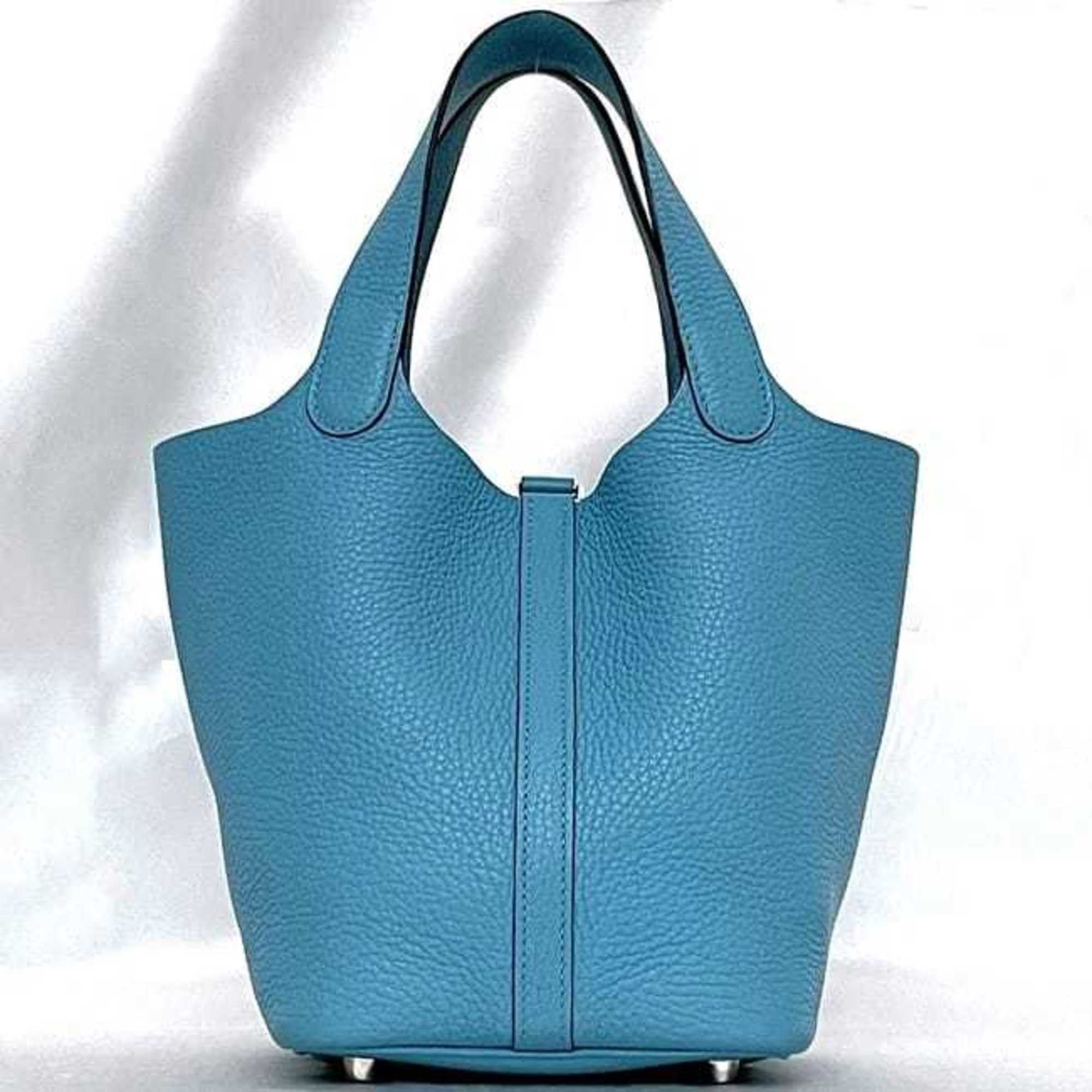 Hermes Hermès Picotin Lock PM handbag f-23696 in light blue, blue jean, Taurillon Clemence leather, palladium hardware, Y stamp, 2020, HERMES padlock, P for men and women. Size ONE SIZE - 4 Thumbnail