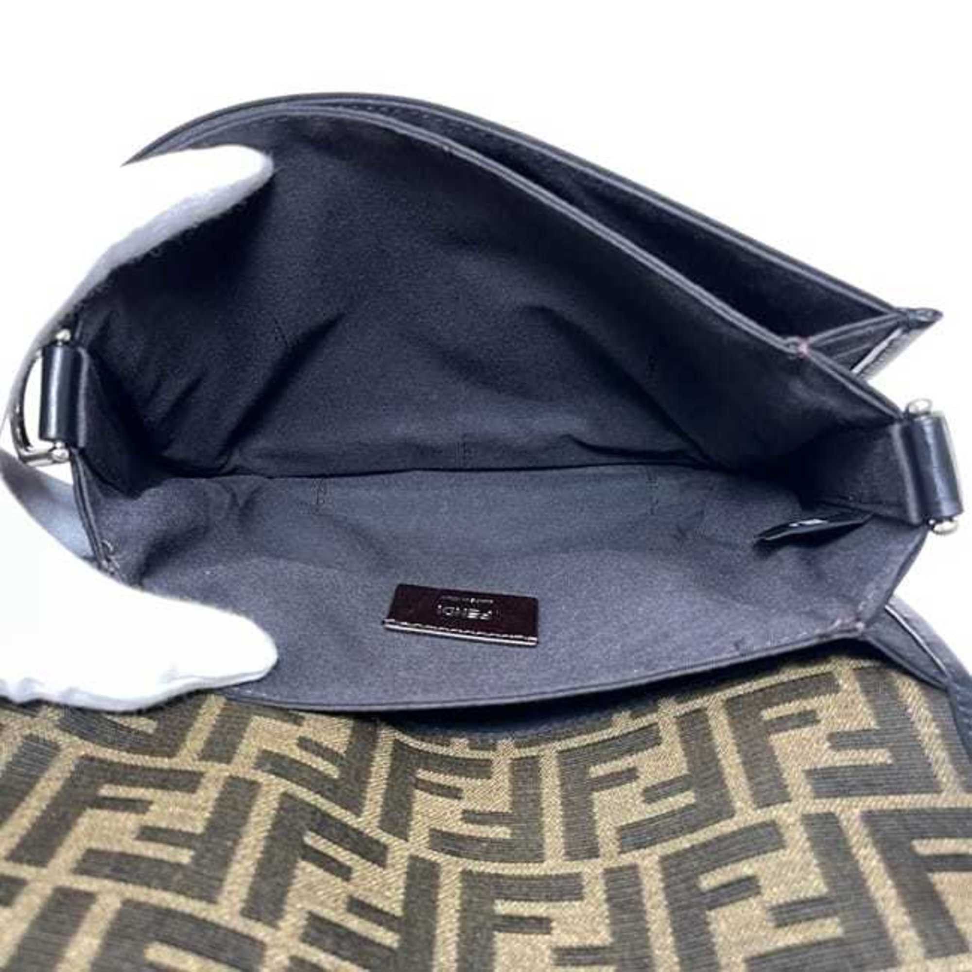 Fendi Shoulder Bag f-23841 Black Khaki Zucca 7VA601 Canvas Leather