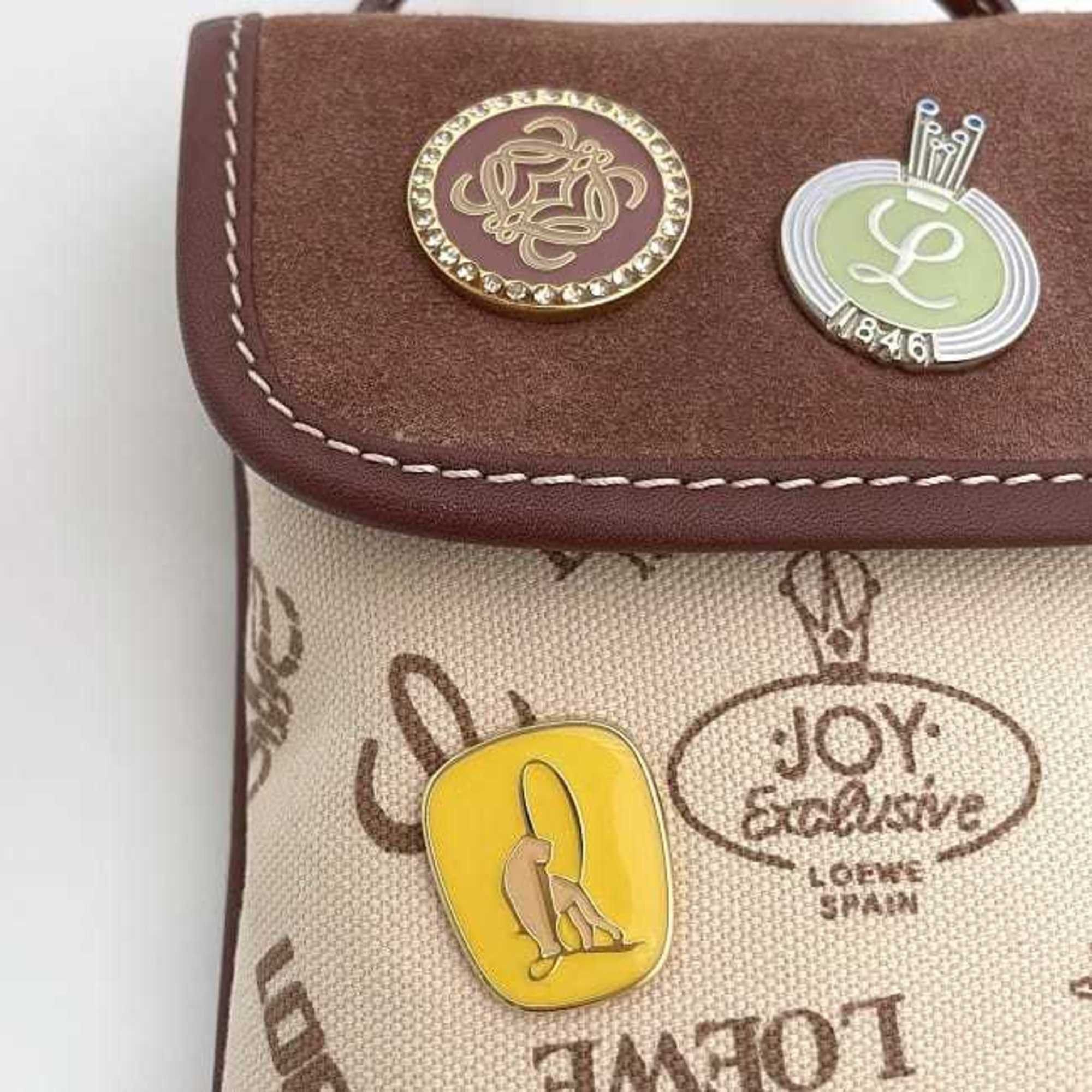 Loewe Loewe Shoulder Bag ec-23670 Beige Brown Anagram 160th Anniversary Canvas Leather Suede 290606 LOEWE Crossbody Sacoche Flap Pin Badge for Men and Women Size ONE SIZE - 8 Thumbnail