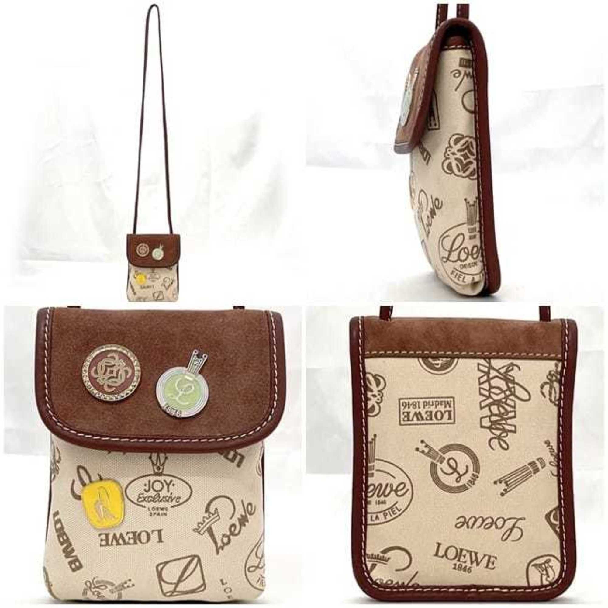 Loewe Loewe Shoulder Bag ec-23670 Beige Brown Anagram 160th Anniversary Canvas Leather Suede 290606 LOEWE Crossbody Sacoche Flap Pin Badge for Men and Women Size ONE SIZE - 3 Thumbnail