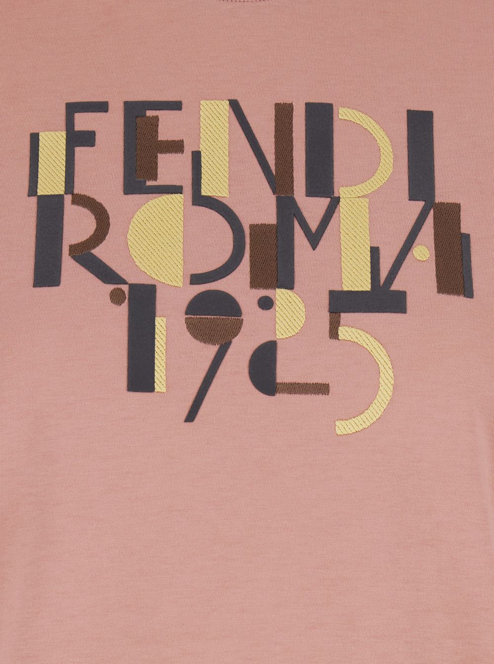 Fendi Pink Crewneck T-Shirt with Logo Detail on the Front in Cotton Woman Size L / US 10 / IT 46 - 3 Thumbnail