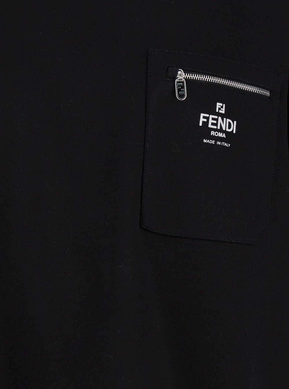 Fendi Men's Black Cotton Crew Neck T-Shirt with Front Logo Print Size US L / EU 52-54 / 3 - 3 Thumbnail