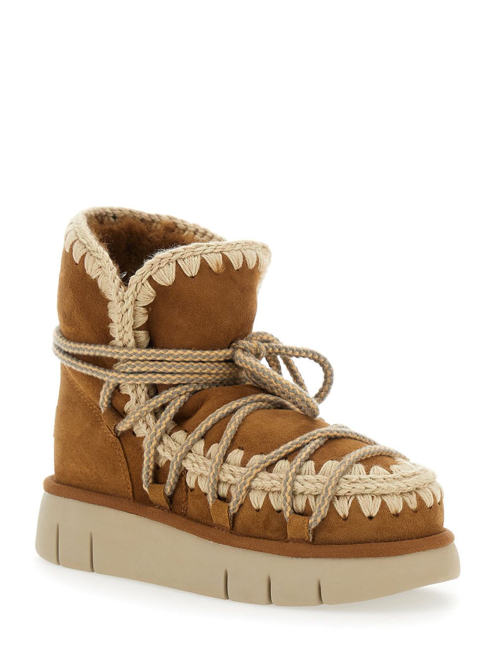 Mou Beige Ankle Boots with Lace Closure and Tassel Detail in Leather Woman Size US 7 / IT 37 - 2 Thumbnail