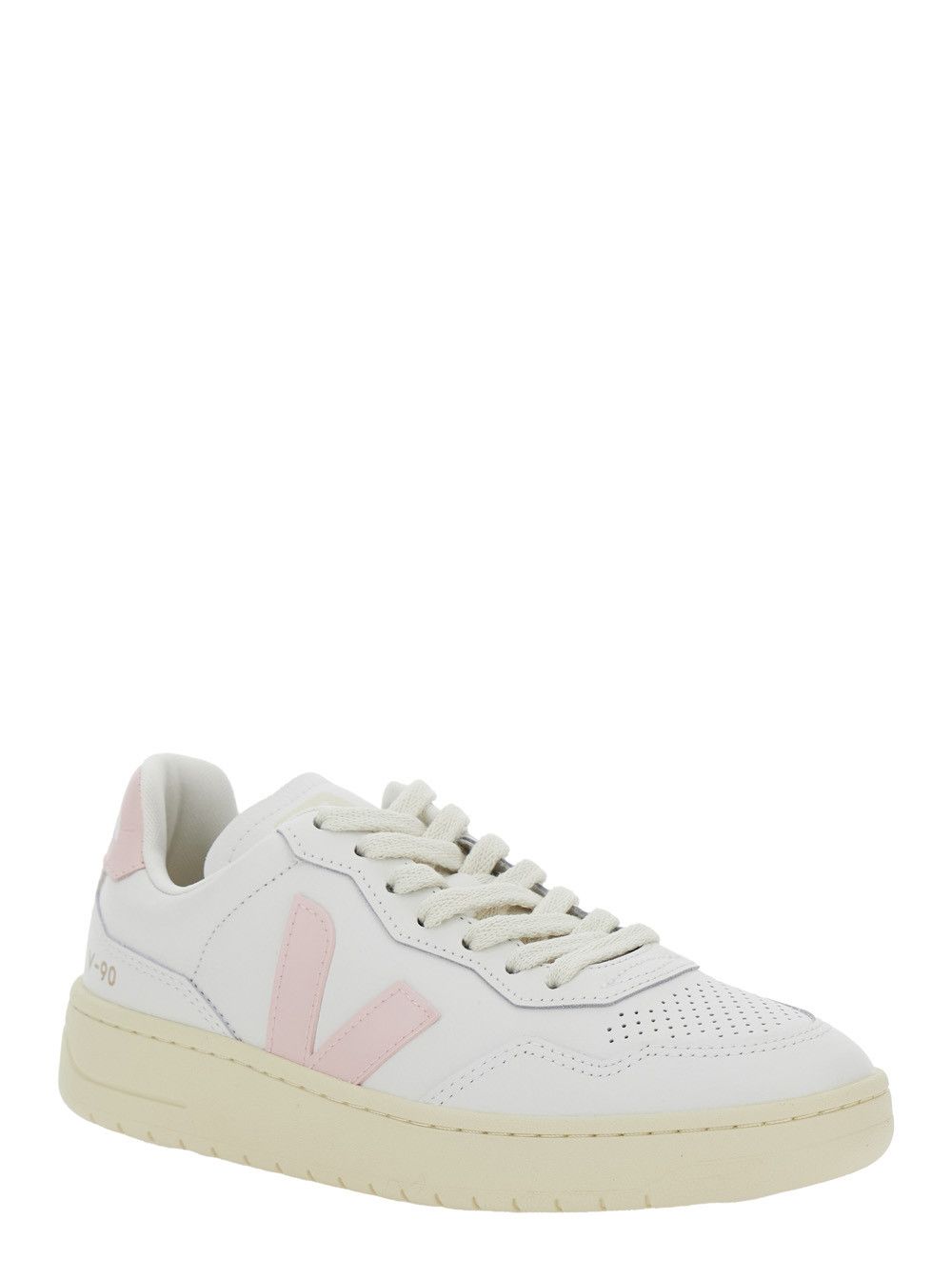 Veja 'V90' White Sneaker with Side Logo and Perforated Toe in Leather Unisex Size US 8 / IT 38 - 2 Thumbnail