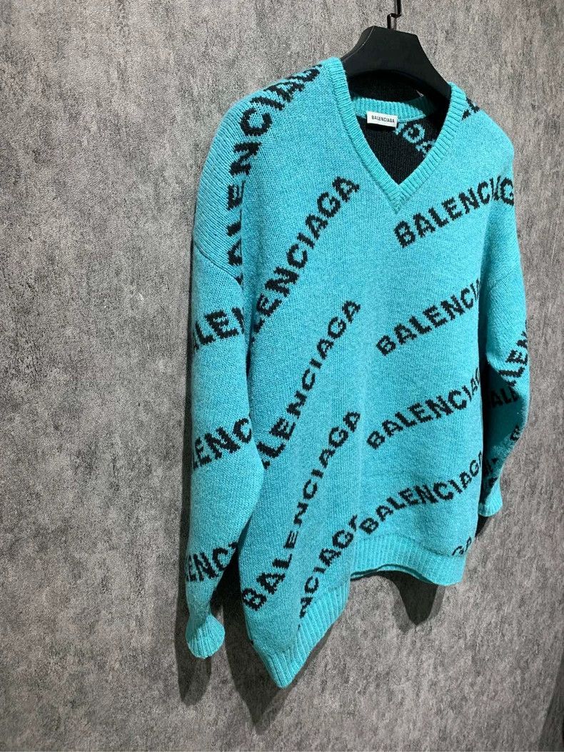 Balenciaga Balenciaga Blue Logo Knit Sweater - dmc Size US M / EU 48-50 / 2 - 5 Thumbnail