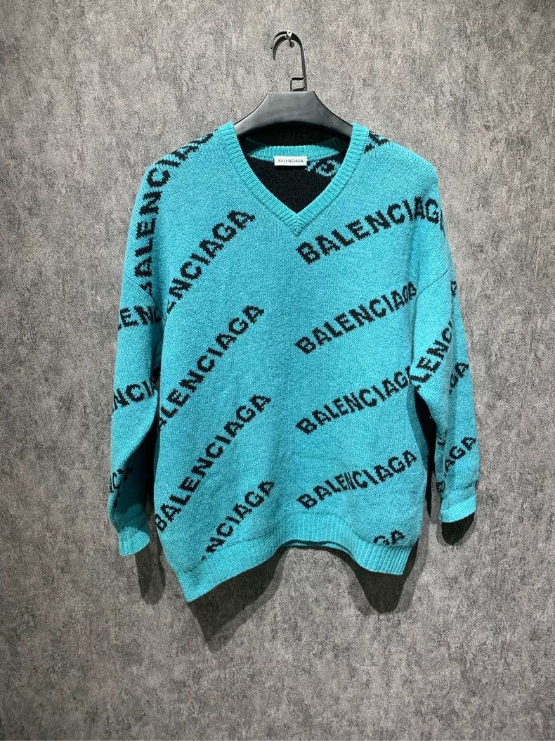 Balenciaga Balenciaga Blue Logo Knit Sweater - dmc Size US M / EU 48-50 / 2 - 2 Thumbnail