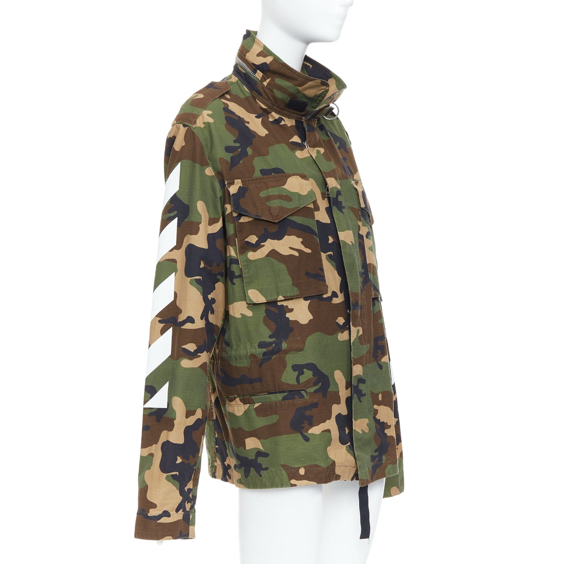OFF WHITE Virgil Abloh green Camo cotton white logo field jacket M