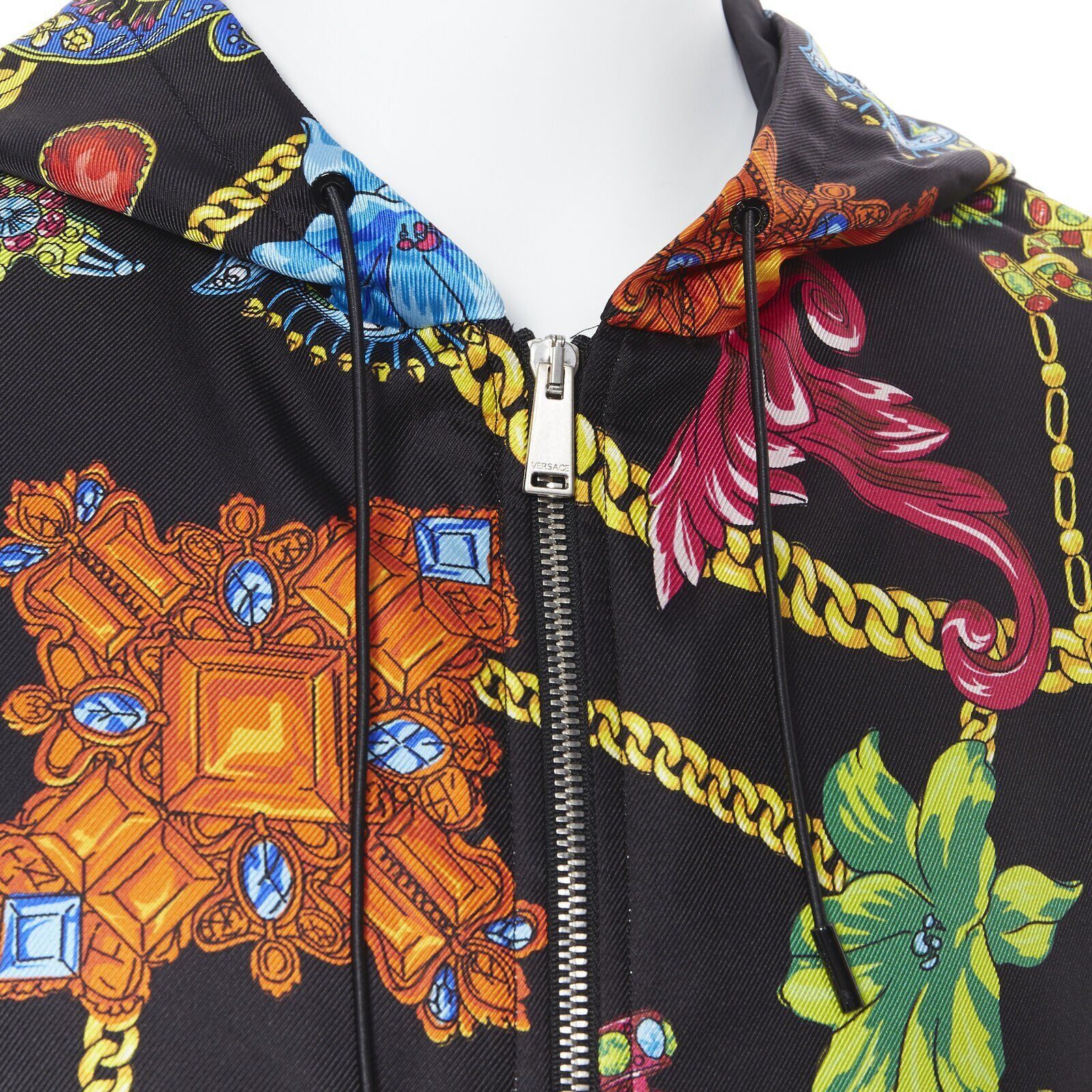 VERSACE 100% silk SS19 Vintage Jewel Floral Gold Chain hoodie