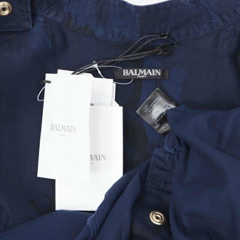 new BALMAIN blue camouflage cotton gold button military shirt
