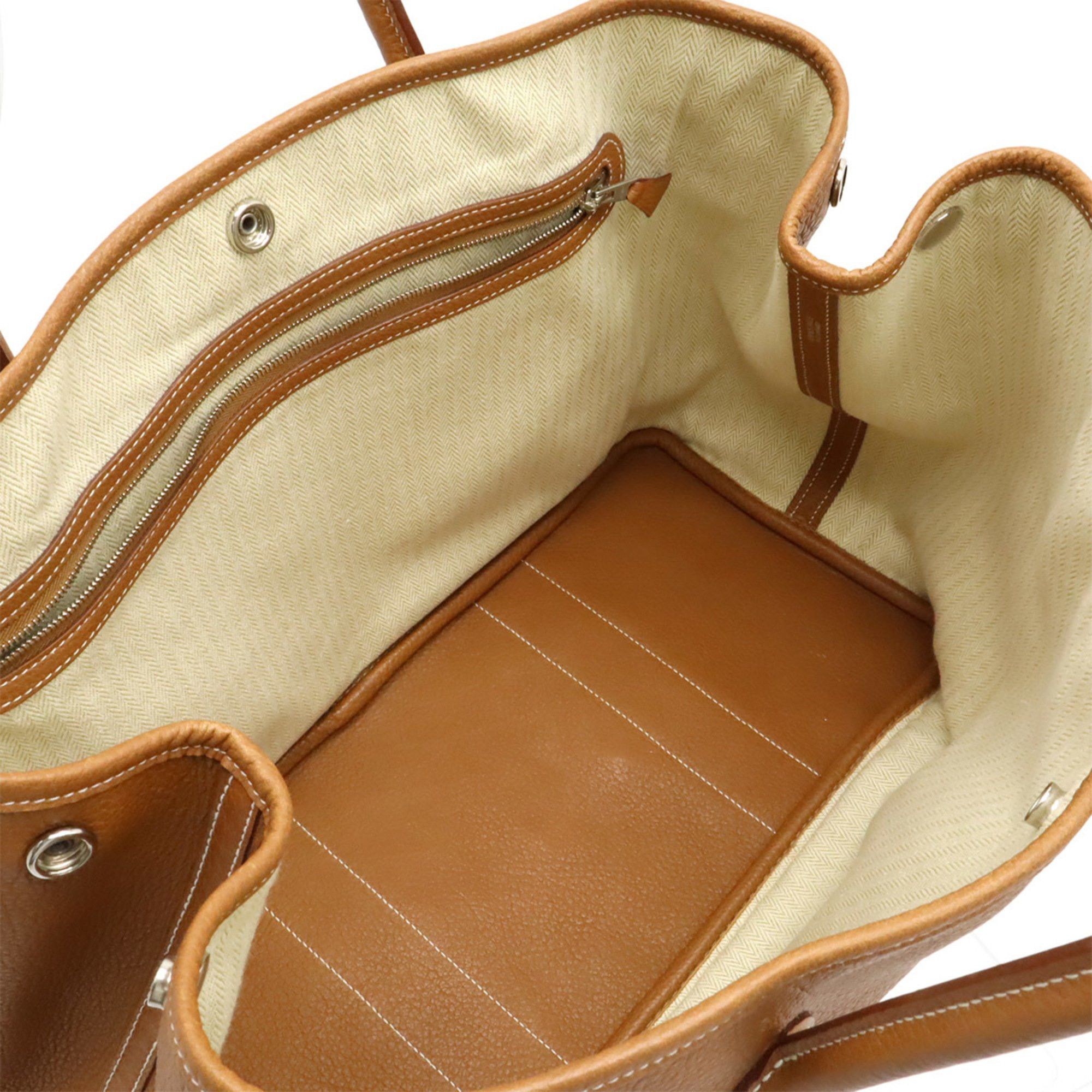 HERMES Garden PM Tote Bag, Handbag, Negonda Leather, Gold, Camel