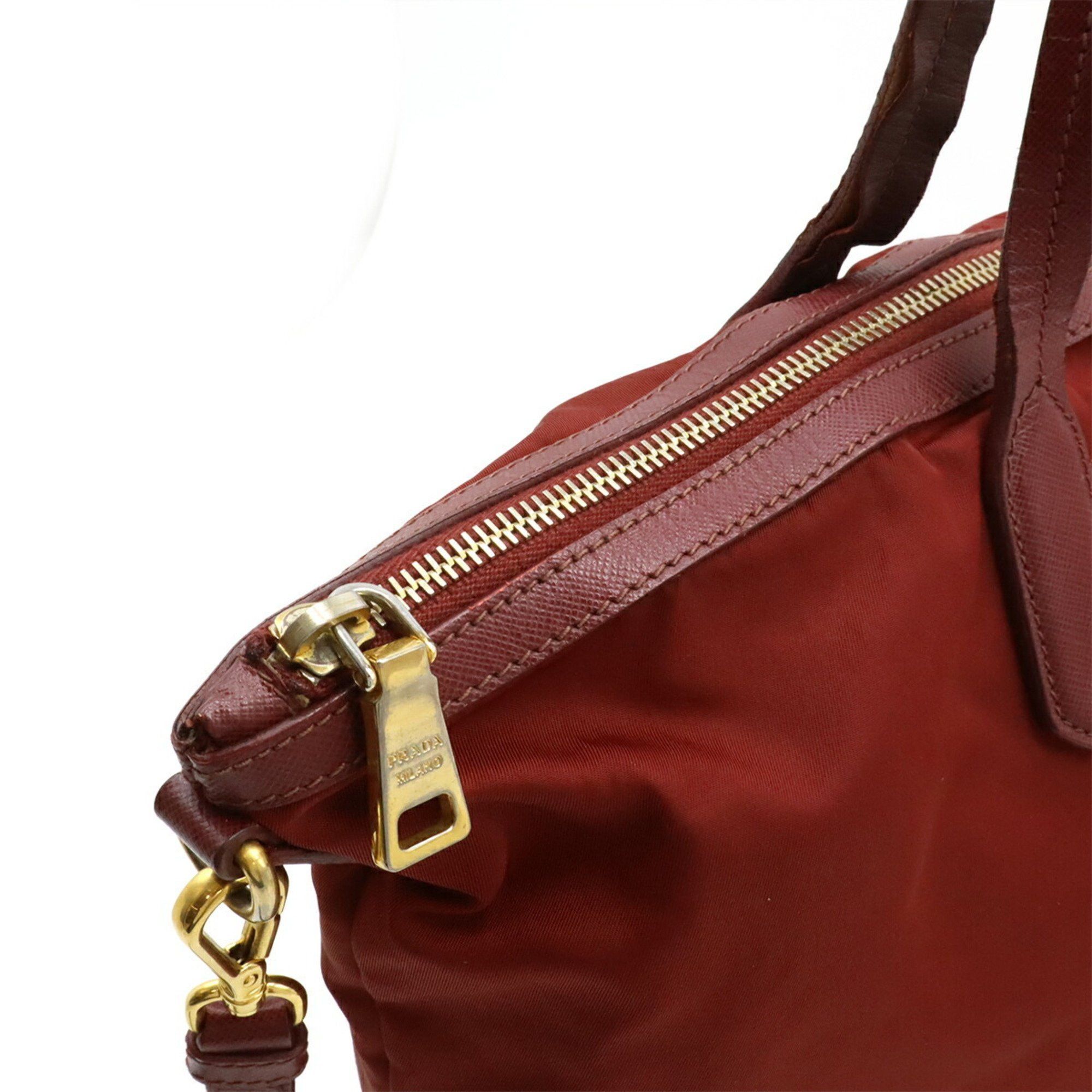 Prada Prada tote bag shoulder nylon leather wine red Size ONE SIZE - 7 Thumbnail