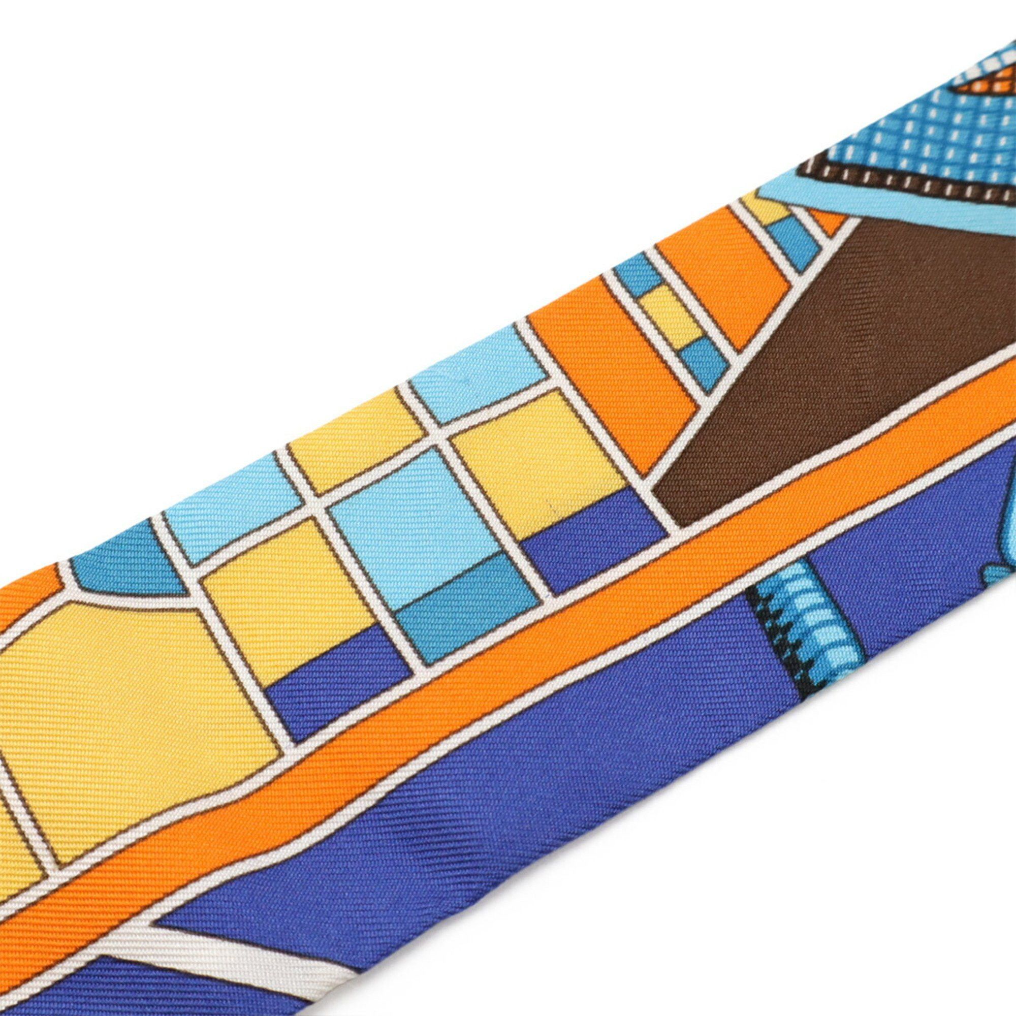 Hermes HERMES TWELL Twilly Scarf/Muffler/Bag Scarf/Muffler/Bag, Prairie Indian Art, 100% Silk, Blue Size ONE SIZE - 4 Thumbnail
