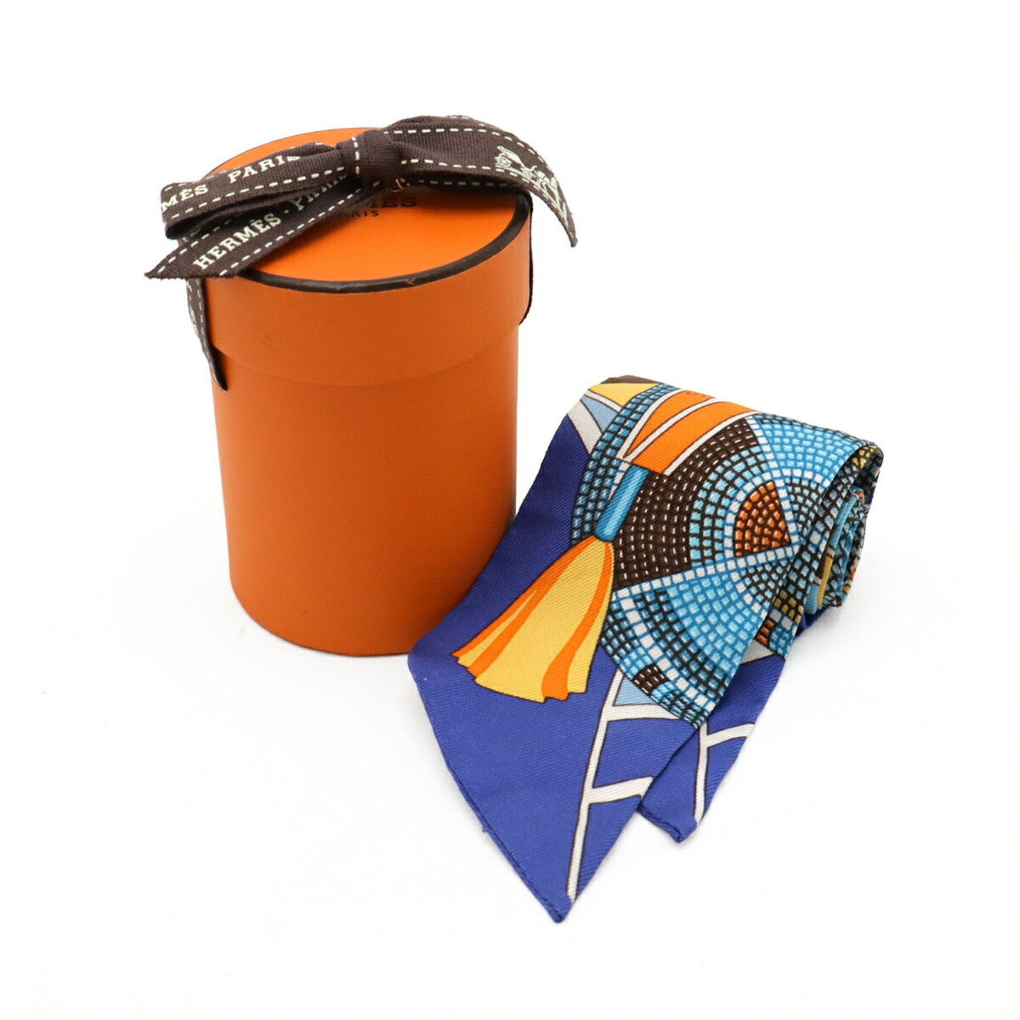Hermes HERMES TWELL Twilly Scarf/Muffler/Bag Scarf/Muffler/Bag, Prairie Indian Art, 100% Silk, Blue Size ONE SIZE - 7 Thumbnail