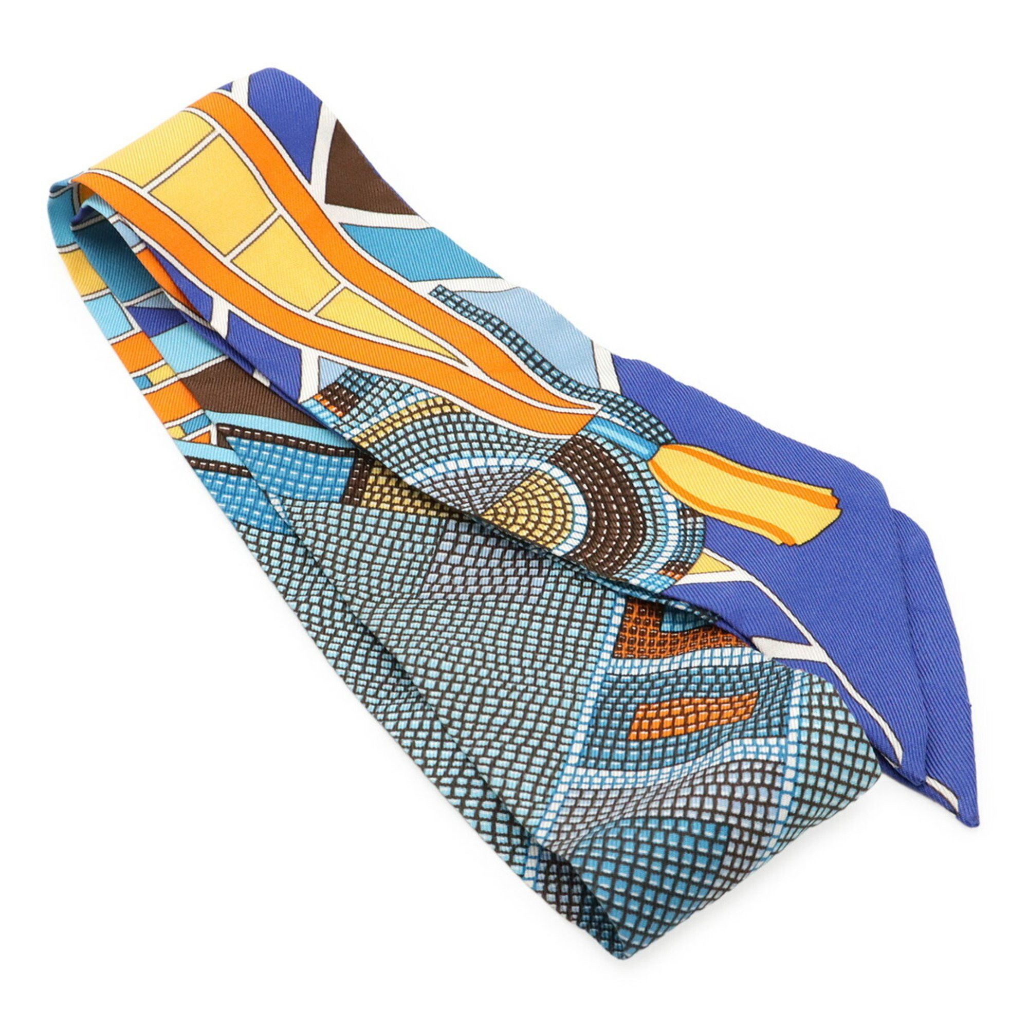 Hermes HERMES TWELL Twilly Scarf/Muffler/Bag Scarf/Muffler/Bag, Prairie Indian Art, 100% Silk, Blue Size ONE SIZE - 3 Thumbnail