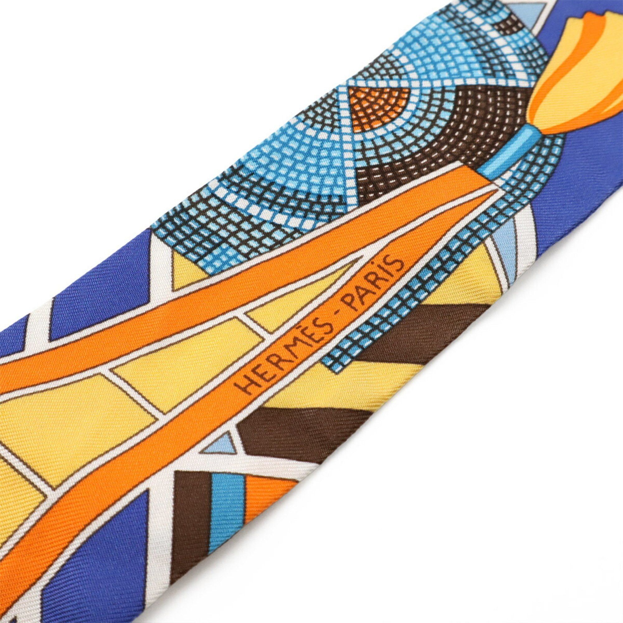 Hermes HERMES TWELL Twilly Scarf/Muffler/Bag Scarf/Muffler/Bag, Prairie Indian Art, 100% Silk, Blue Size ONE SIZE - 6 Thumbnail