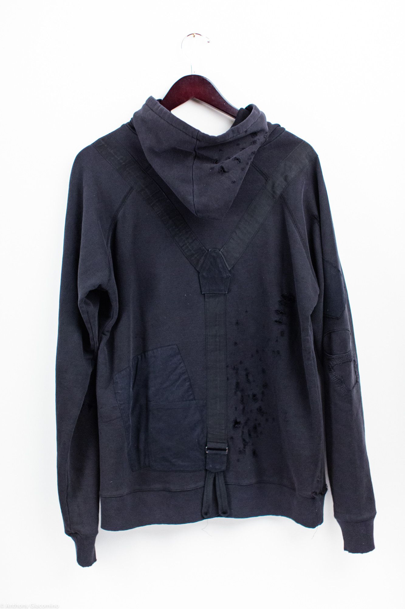 Greg Lauren Black Destroyed Hoodie w/ Attached Suspenders Size US M / EU 48-50 / 2 - 7 Thumbnail